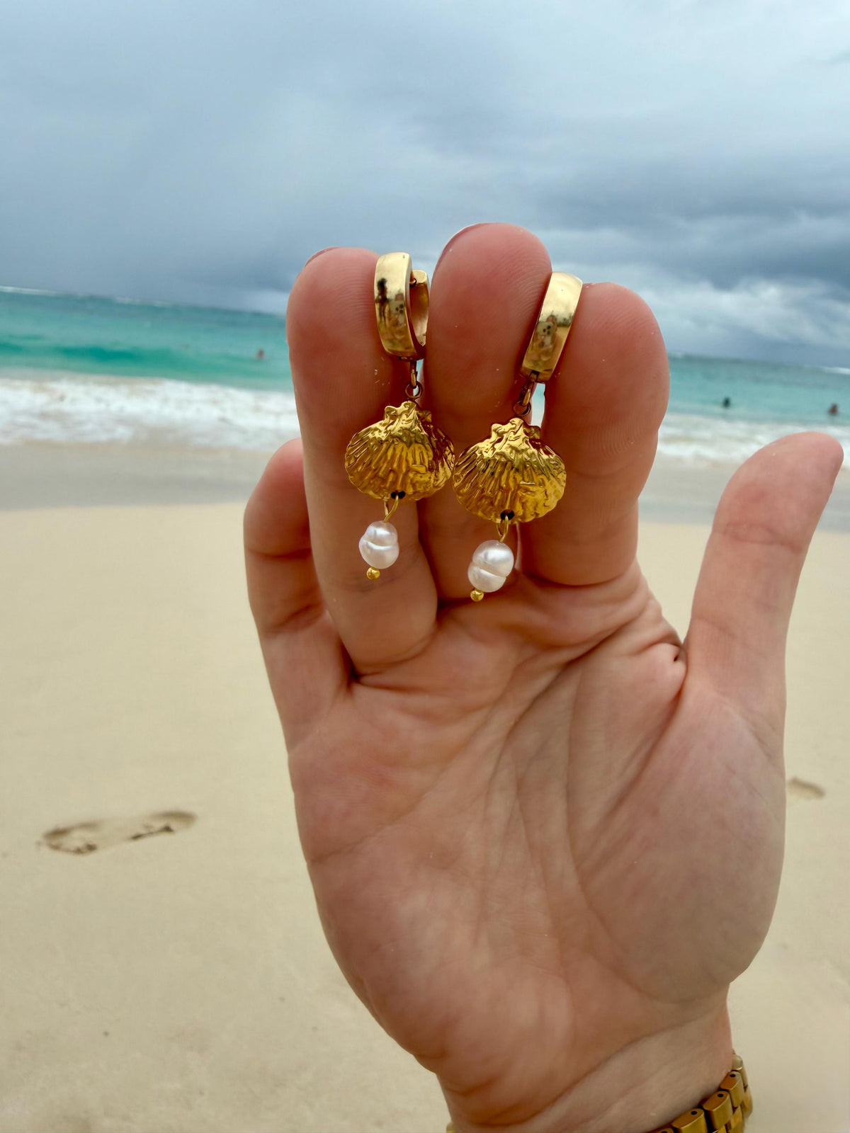 Seafarer Pearl Huggies | Gold Shell & Pearl Earrings | Stainless Steel Huggie Hoops | Coastal Jewelry | Beach Earrings