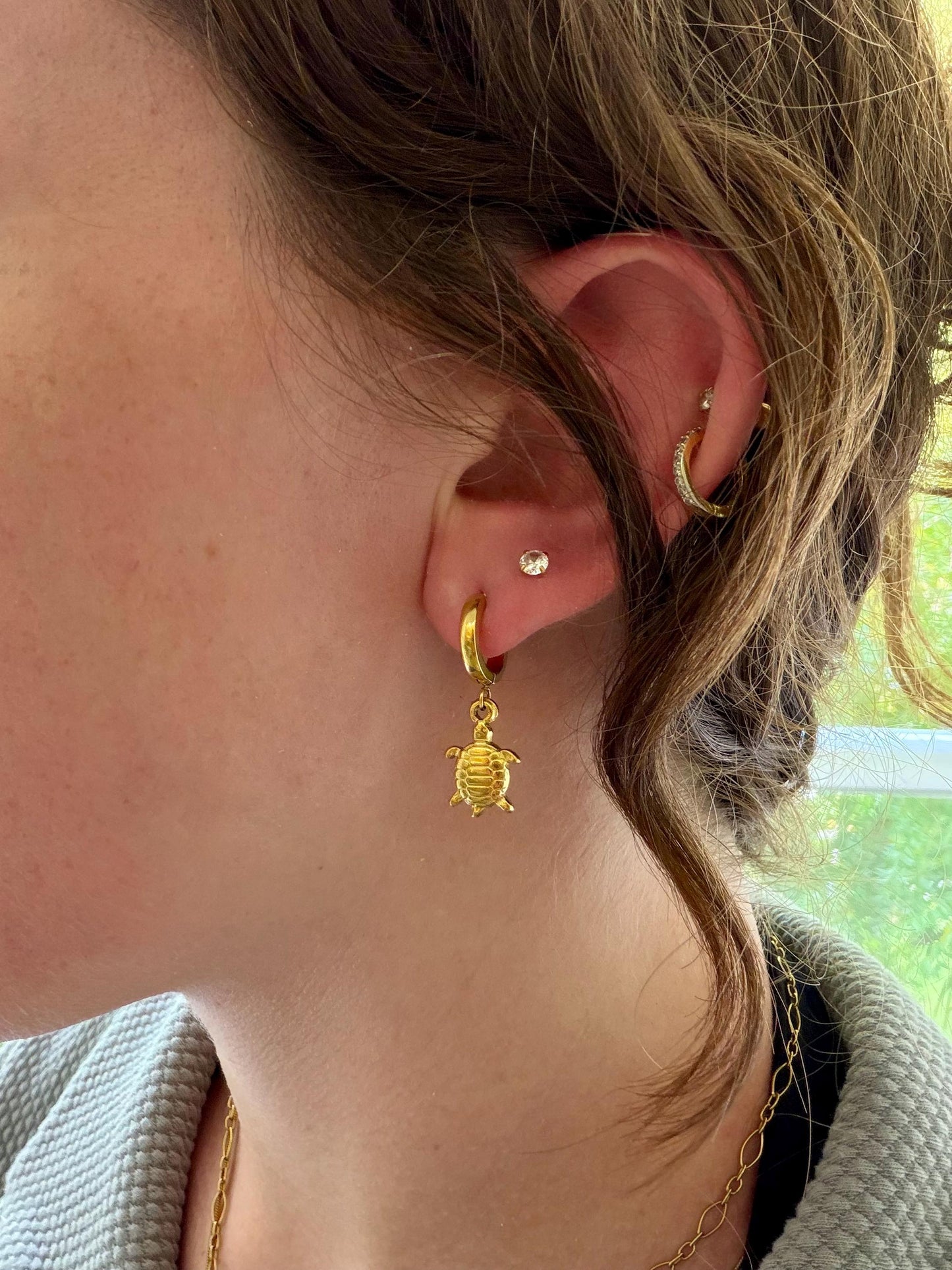 Sea Turtle Huggies | Gold Turtle Earrings | Stainless Steel Hoop Earrings | Beach Jewelry | Coastal Earrings | Ocean Inspired Jewelry