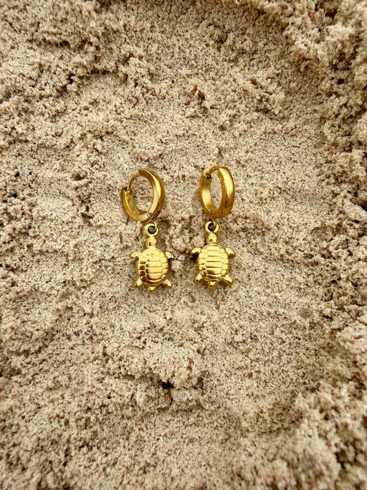 Sea Turtle Huggies | Gold Turtle Earrings | Stainless Steel Hoop Earrings | Beach Jewelry | Coastal Earrings | Ocean Inspired Jewelry