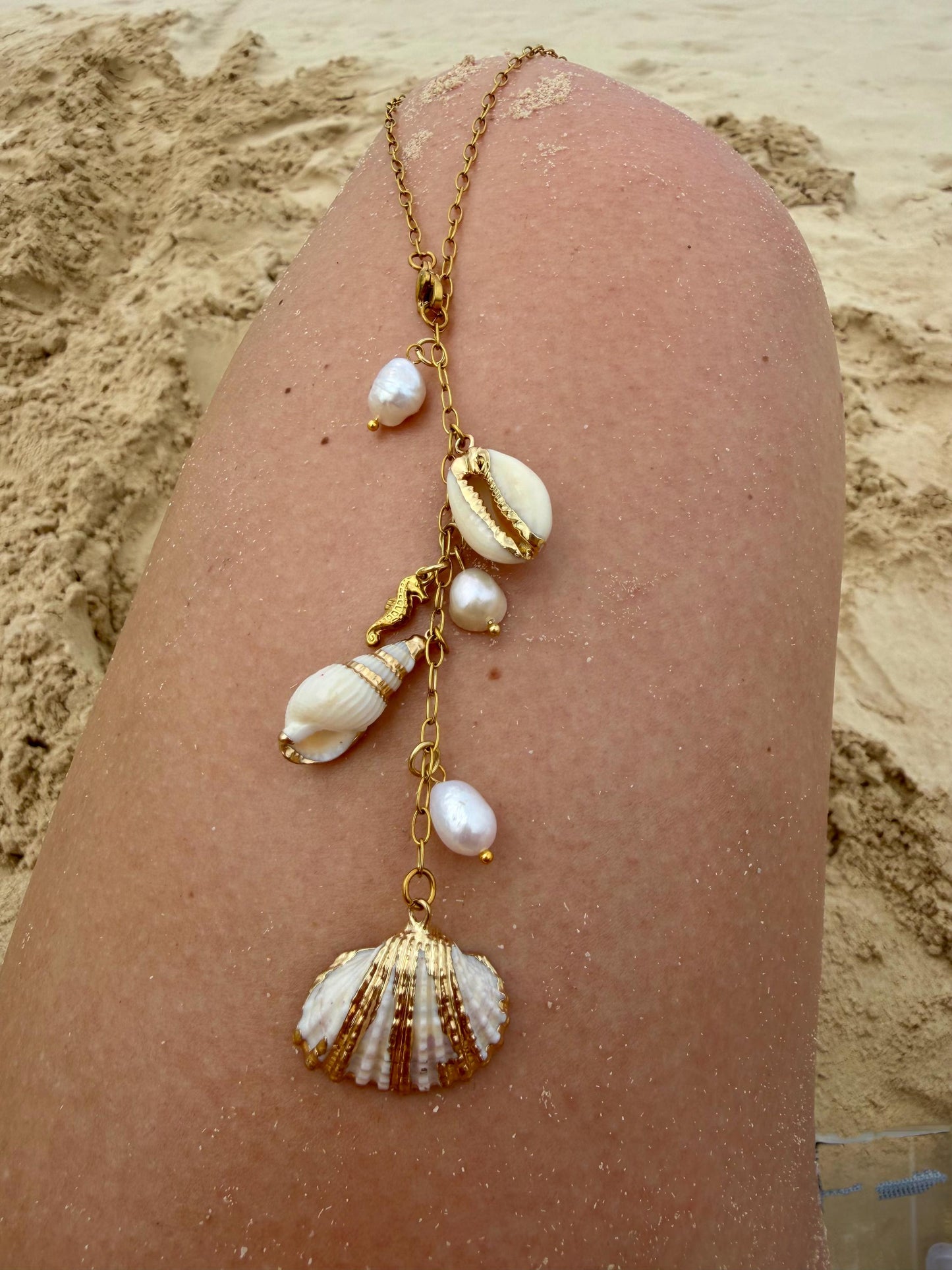 Seashell Cascade Necklace | Gold Shell Charm Necklace | Coastal Statement Necklace | Beach Jewelry | Ocean Inspired Jewelry | Pearl & Shell