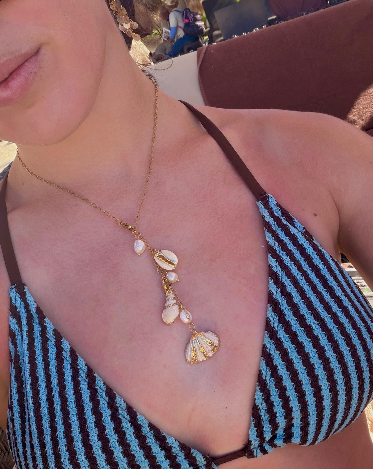 Seashell Cascade Necklace | Gold Shell Charm Necklace | Coastal Statement Necklace | Beach Jewelry | Ocean Inspired Jewelry | Pearl & Shell