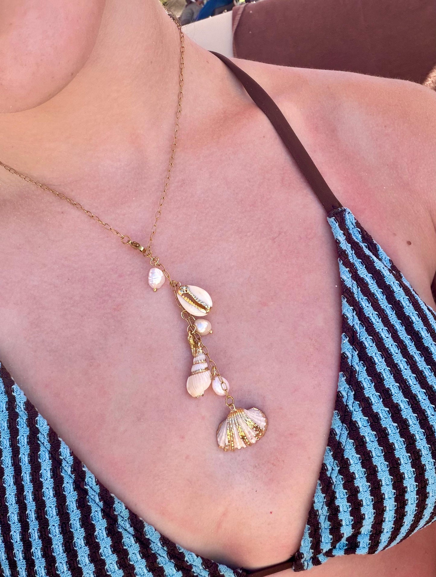 Seashell Cascade Necklace | Gold Shell Charm Necklace | Coastal Statement Necklace | Beach Jewelry | Ocean Inspired Jewelry | Pearl & Shell