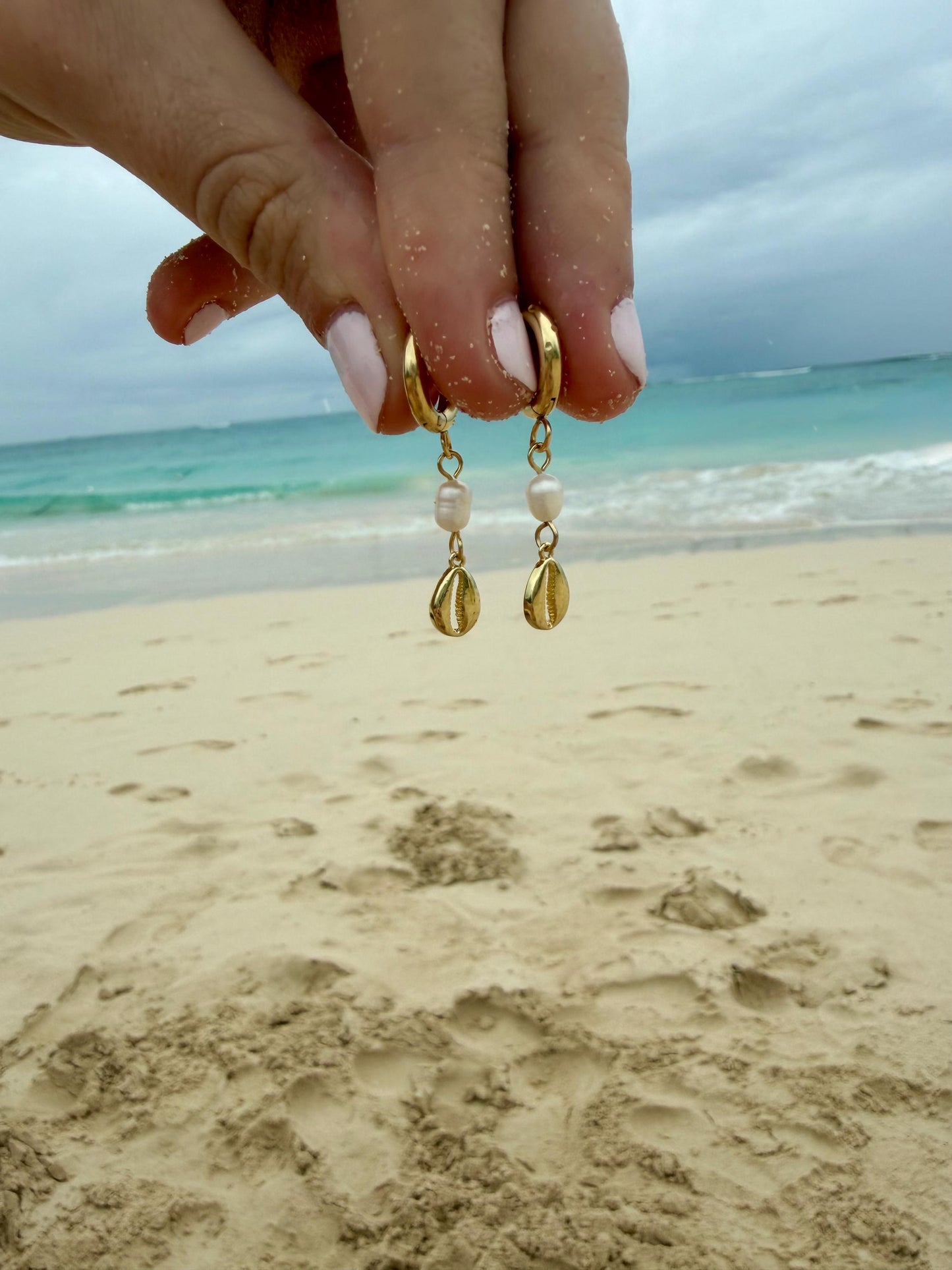 Cowrie Pearl Huggies | Gold Cowrie Shell & Pearl Earrings | Stainless Steel Hoop Earrings | Coastal Jewelry | Beach Earrings | Dainty |