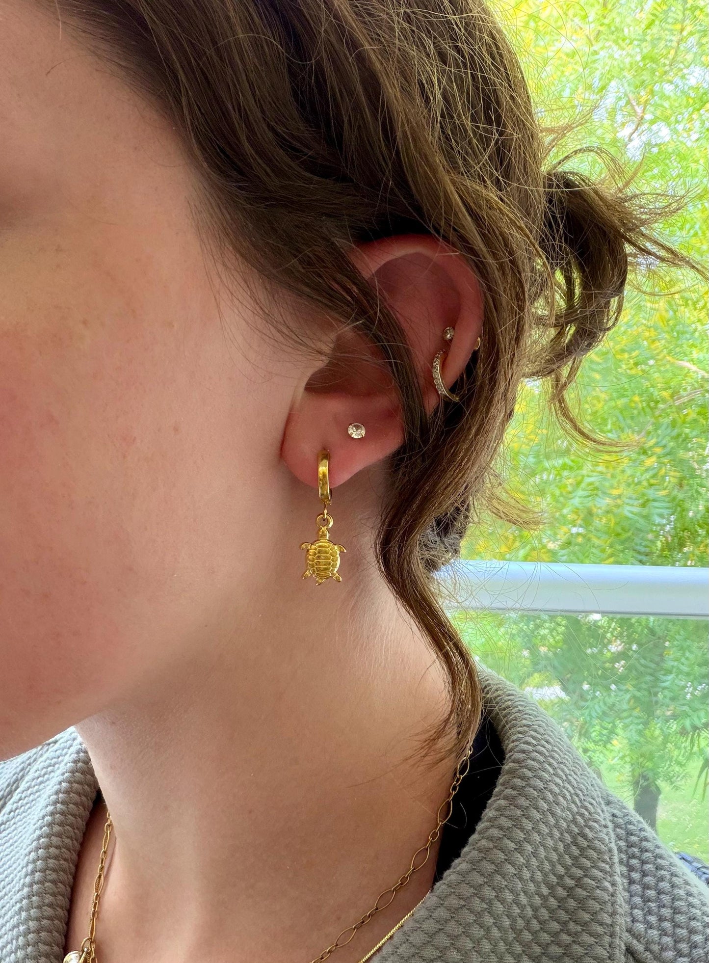 Sea Turtle Huggies | Gold Turtle Earrings | Stainless Steel Hoop Earrings | Beach Jewelry | Coastal Earrings | Ocean Inspired Jewelry