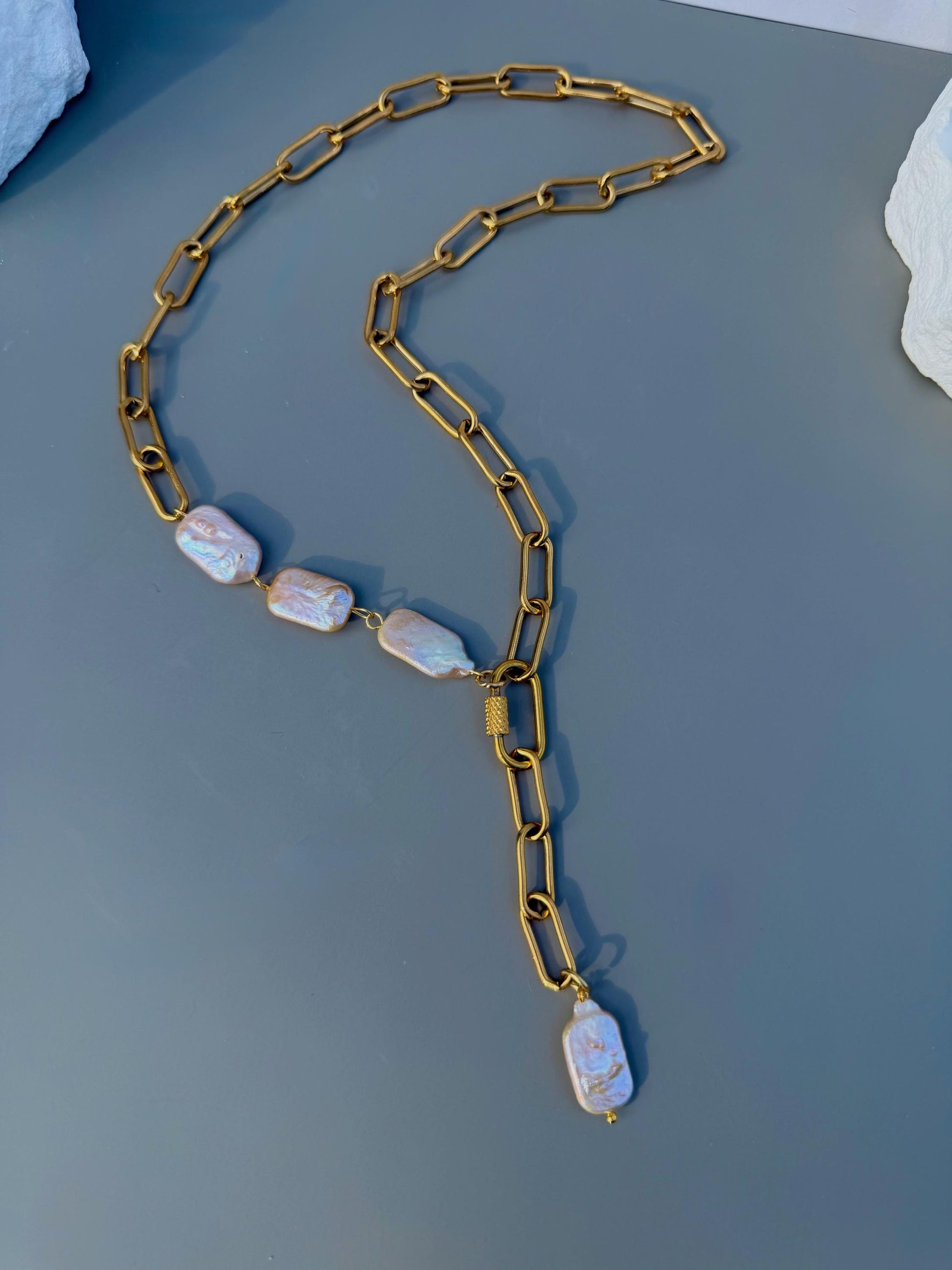 The Pearl Anchor Lariat Necklace | Real Freshwater Pearls & Stainless Steel