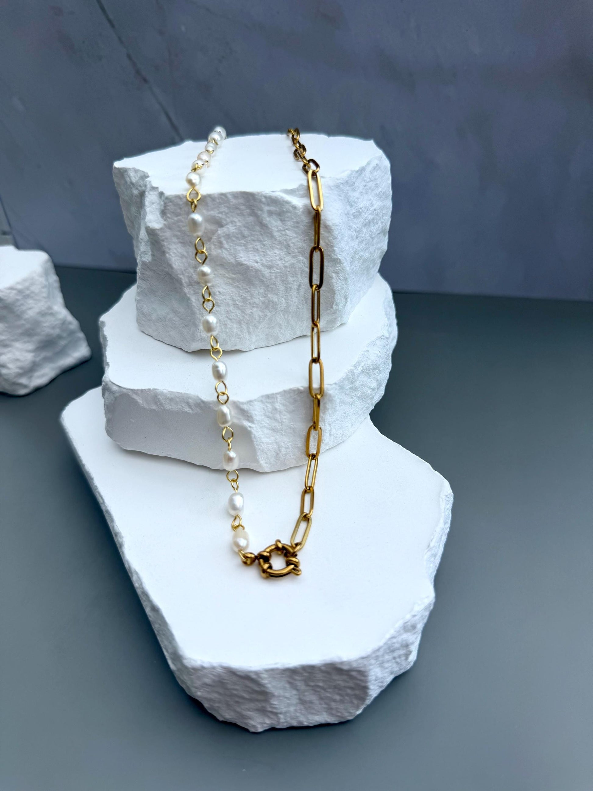 The Charm Keeper Necklace | Half Pearl, Half Paperclip Chain