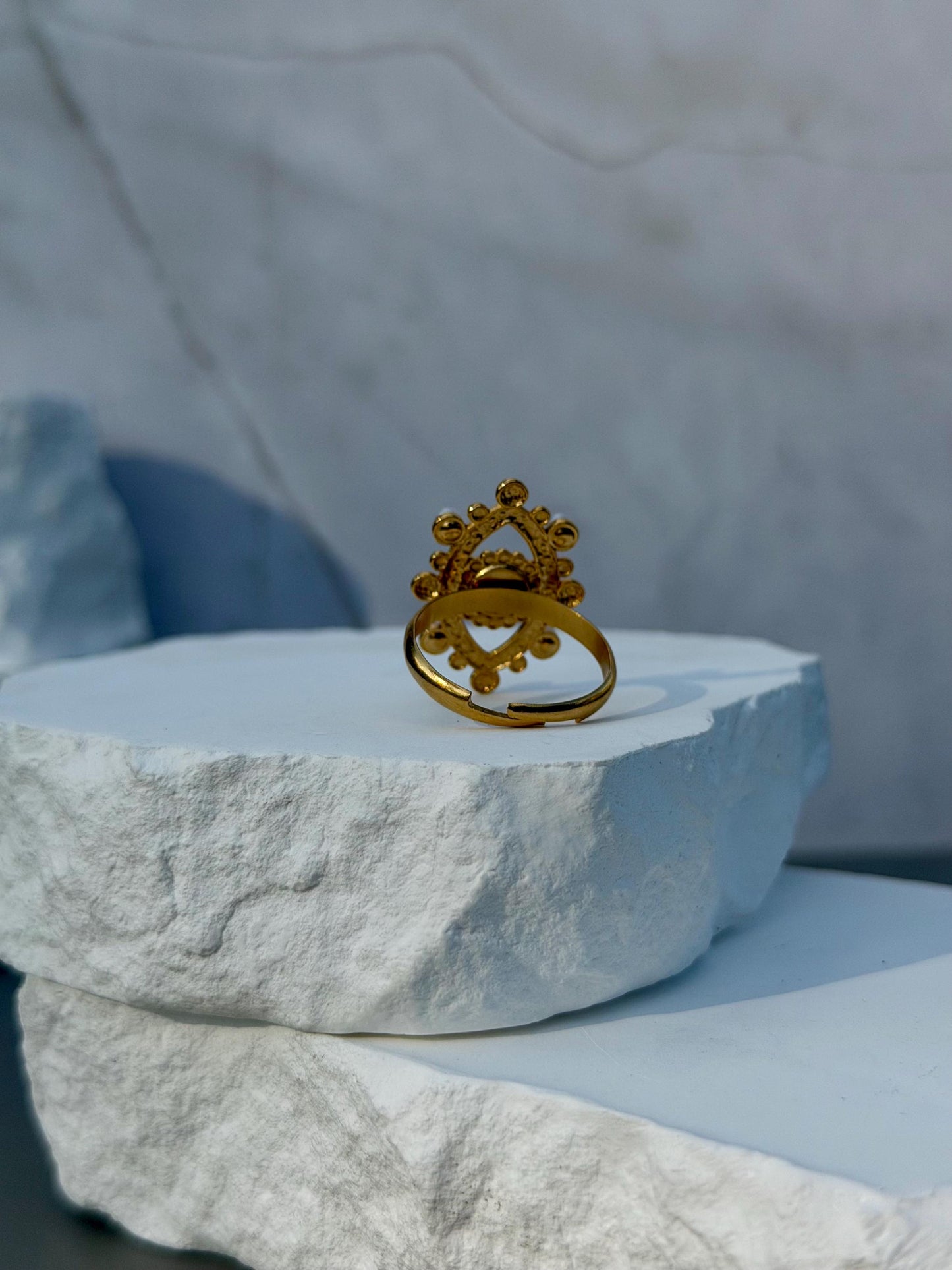 Evil Eye Pearl Ring | Adjustable Gold Ring