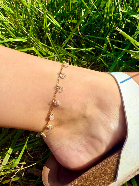 Soleil Shimmer Anklet | Stainless Steel with Shell Charms