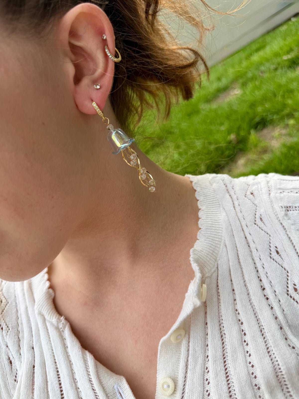 Iridescent Jellyfish Earrings | 18k Gold Plated with CZ