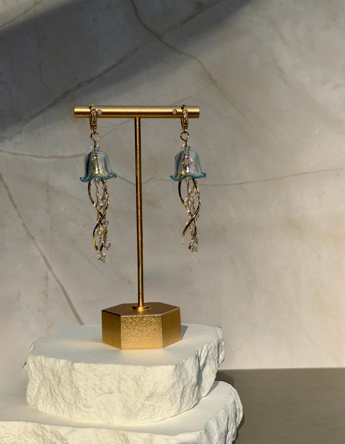 Iridescent Jellyfish Earrings | 18k Gold Plated with CZ