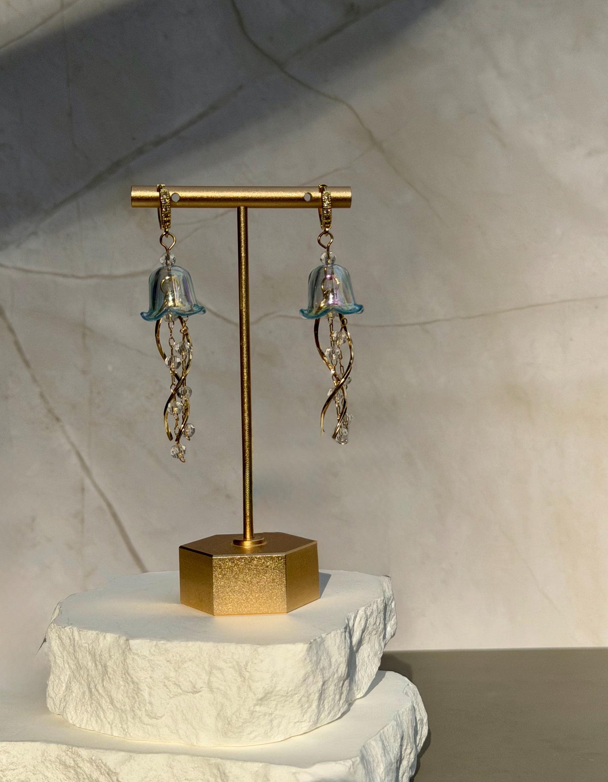 Iridescent Jellyfish Earrings | 18k Gold Plated with CZ