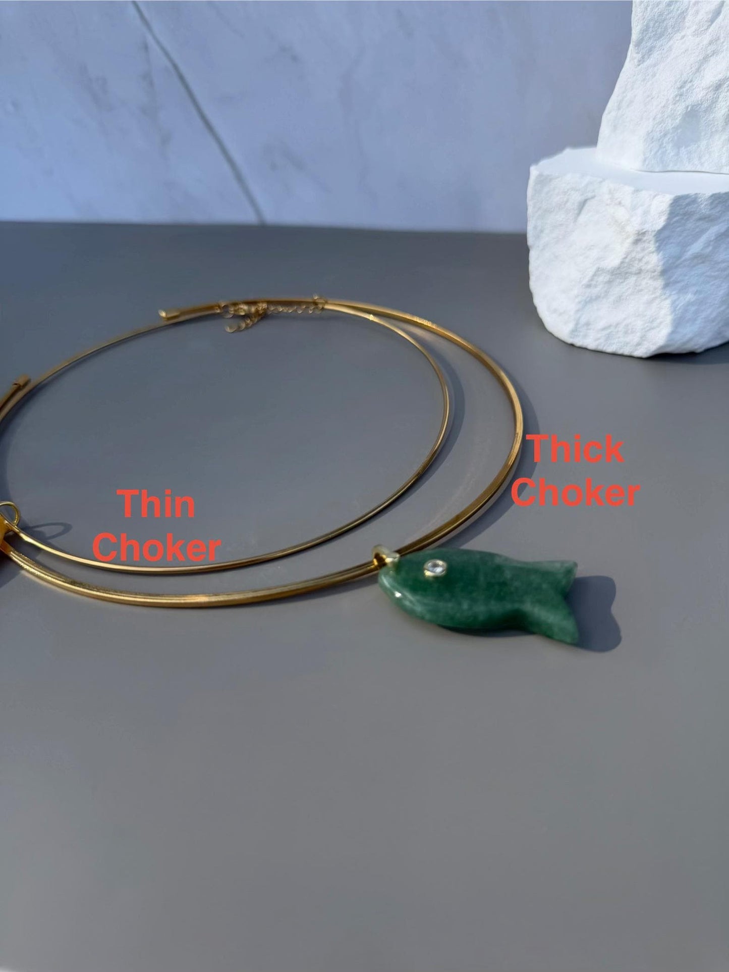 Large Gemstone Fish Charm Necklace | Choker Collar | Interchangeable Charms