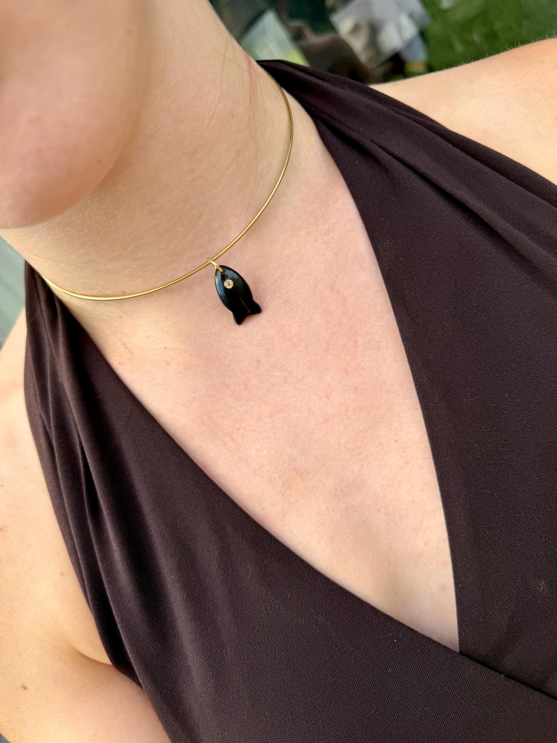 Small Gemstone Fish Charm Necklace | Choker Collar | Interchangeable Charms