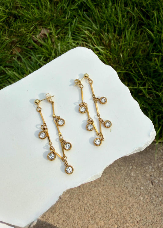 Cascade Crystal Earrings | Stainless Steel Bar & Crystal Drop