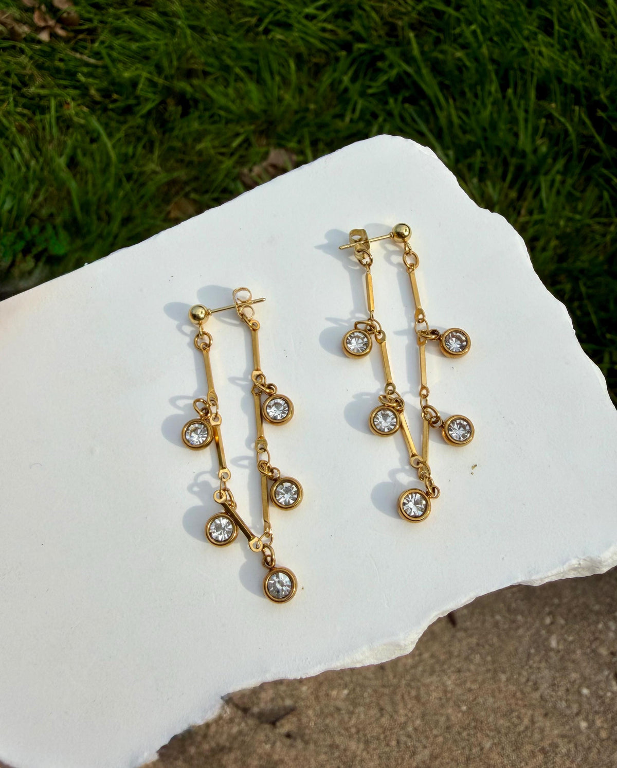 Cascade Crystal Earrings | Stainless Steel Bar & Crystal Drop