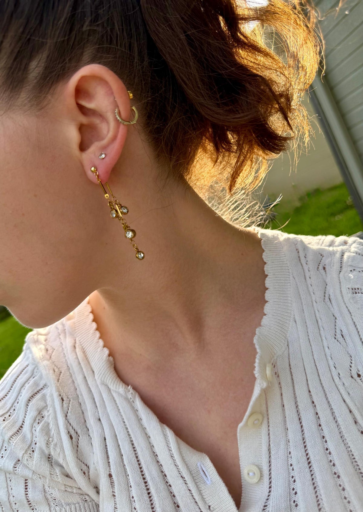 Cascade Crystal Earrings | Stainless Steel Bar & Crystal Drop