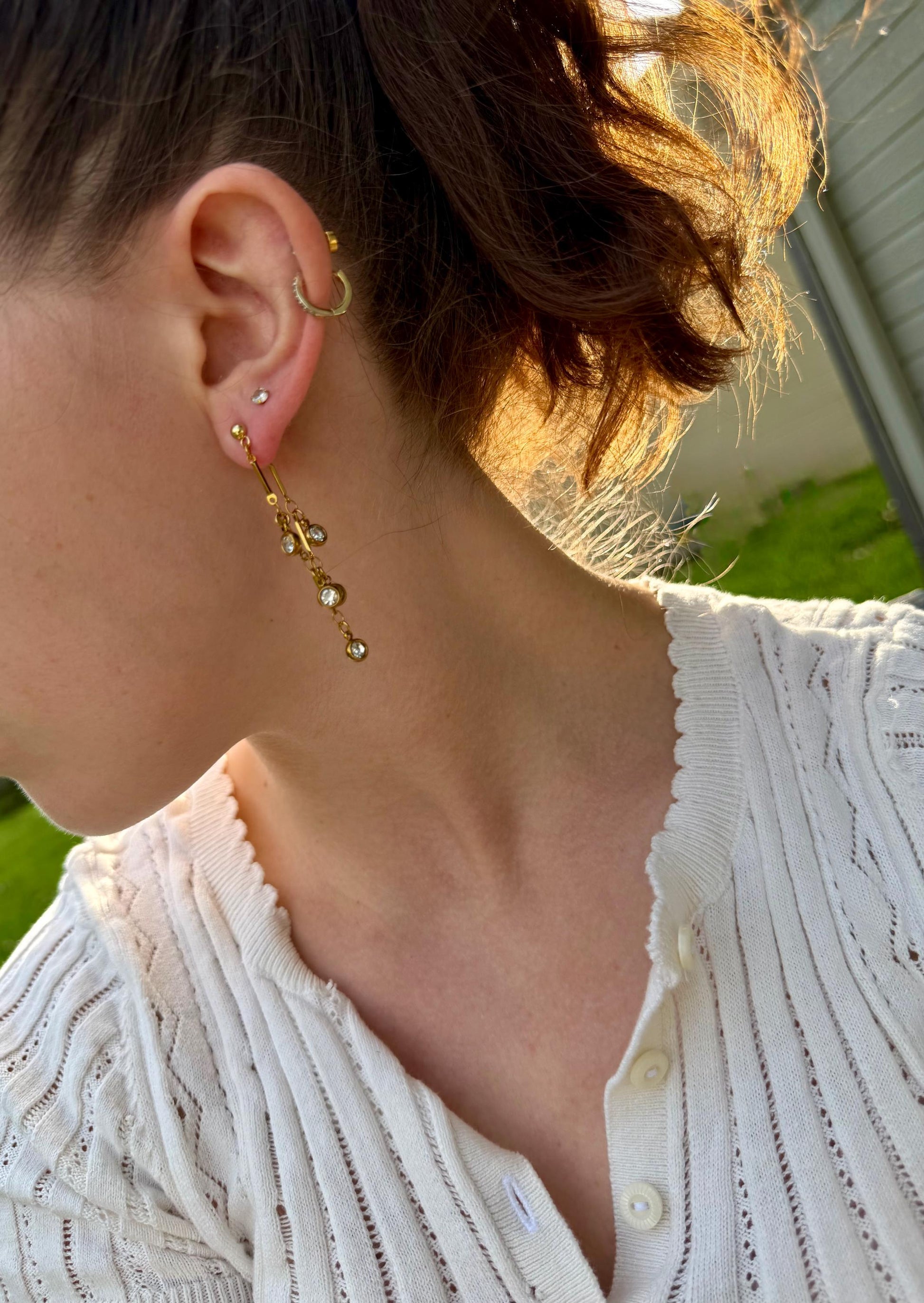 Cascade Crystal Earrings | Stainless Steel Bar & Crystal Drop