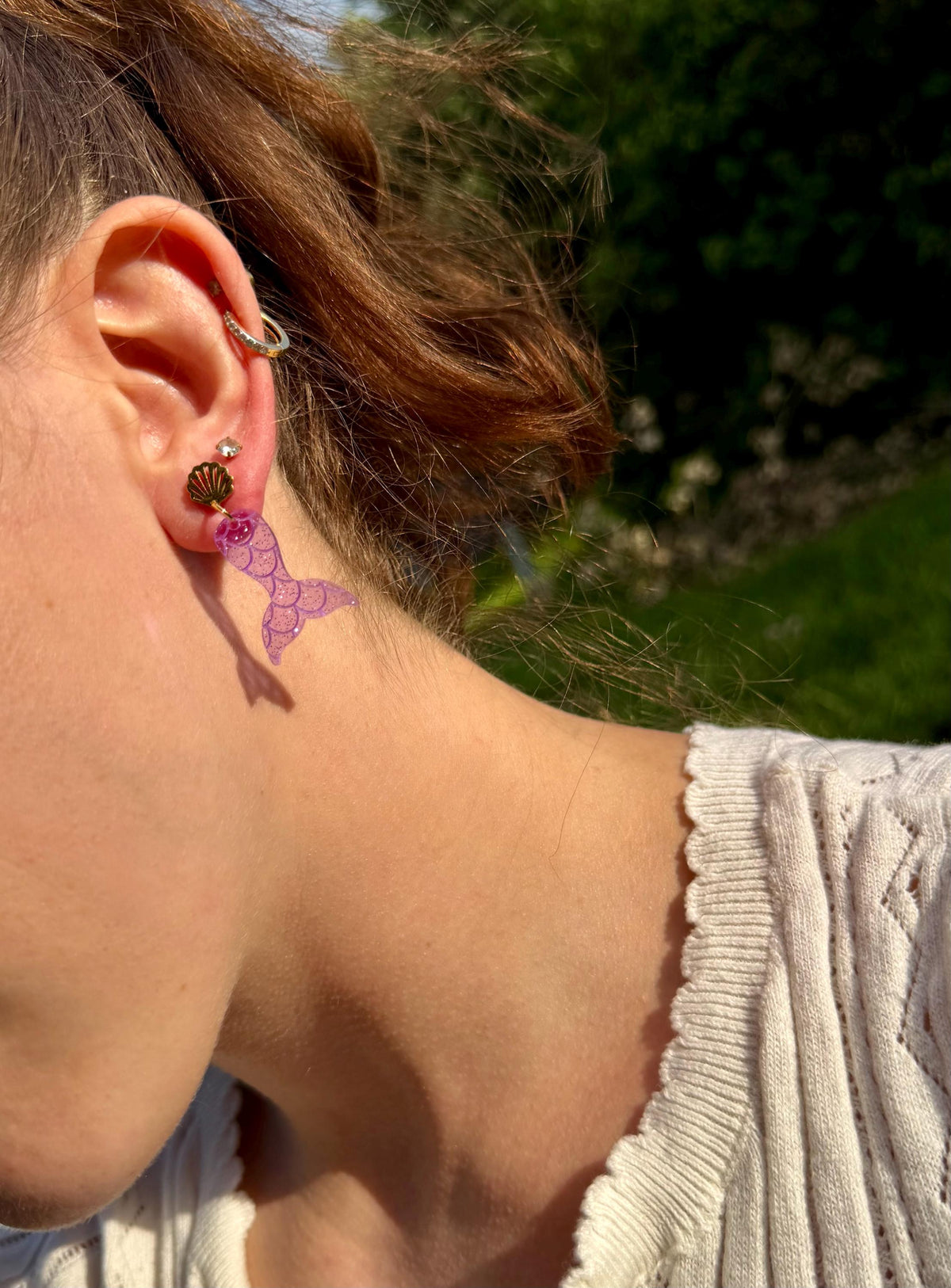 Jelly Mermaid Tail Earrings | Shell Stud & Acrylic Charm