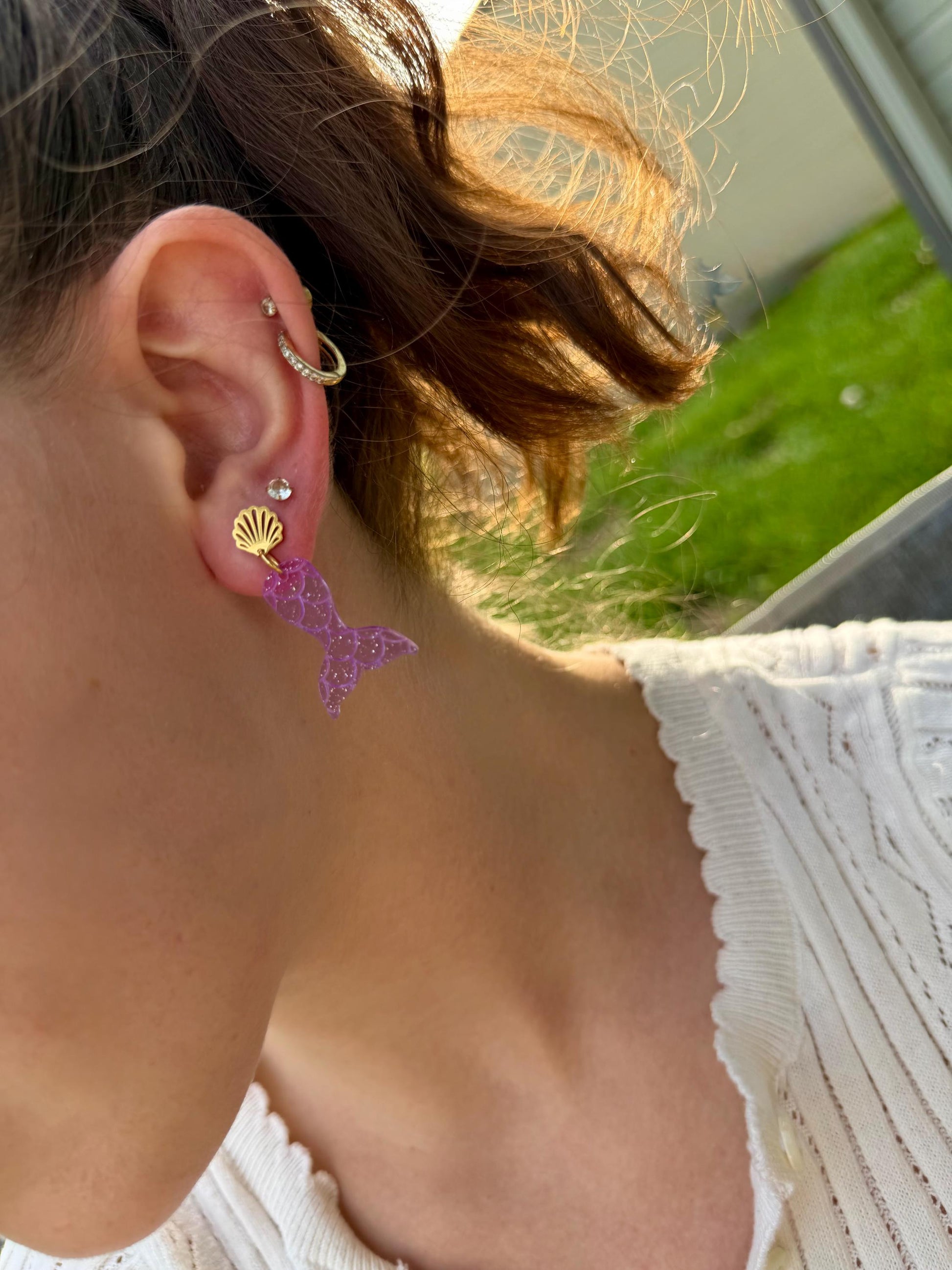 Jelly Mermaid Tail Earrings | Shell Stud & Acrylic Charm