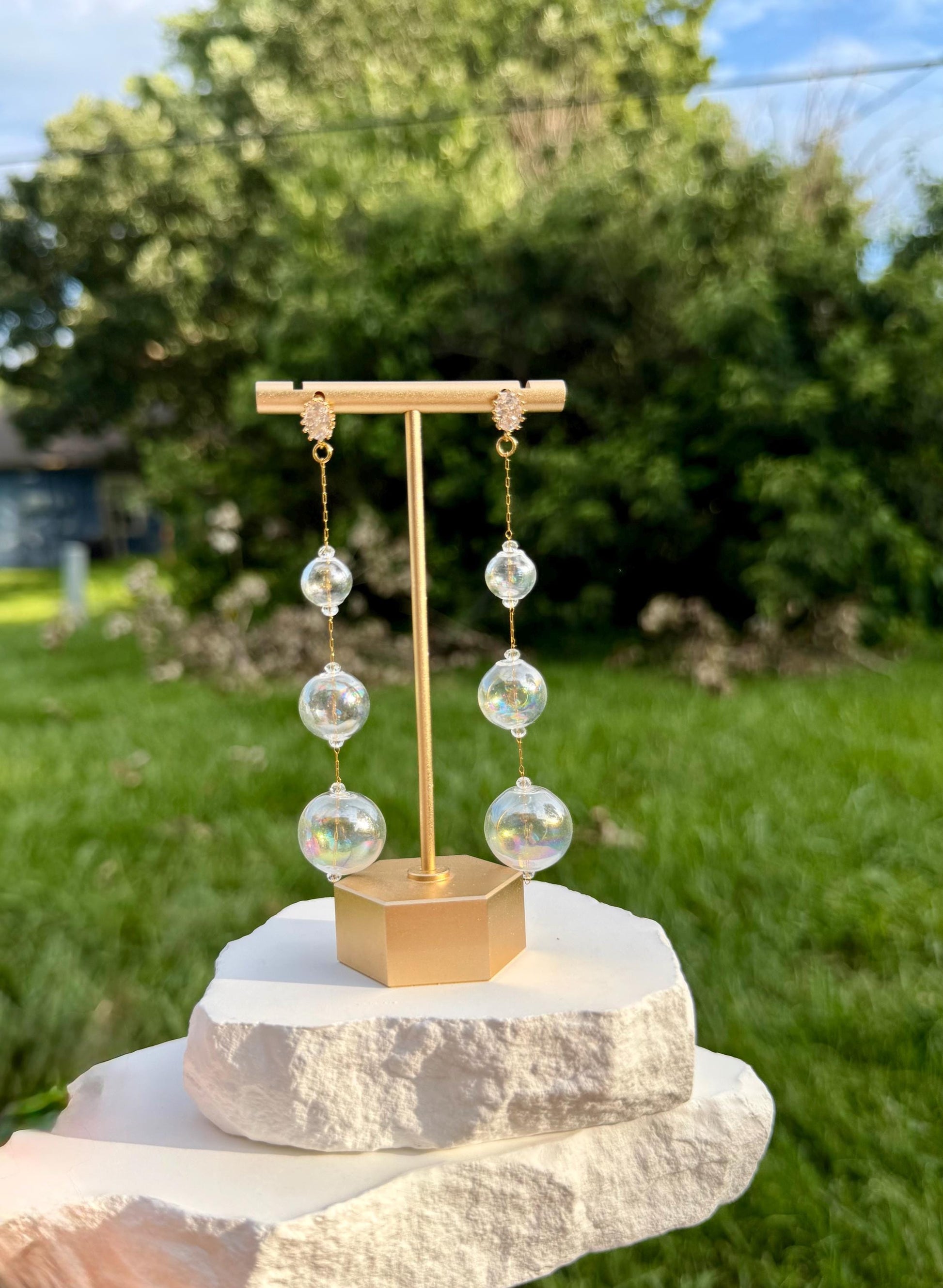 Iridescent Bubble Drop Earrings | 18k Gold Plated with CZ