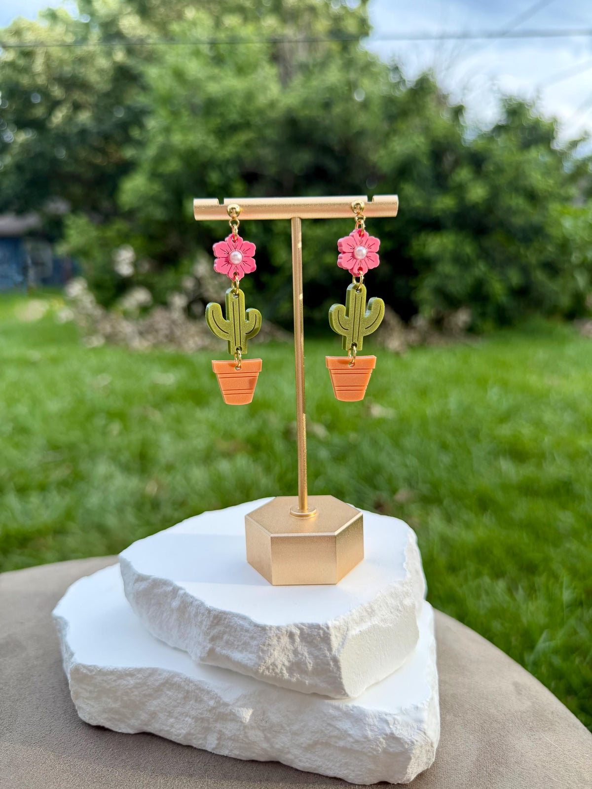 Potted Cactus Drop Earrings | Acrylic Earrings
