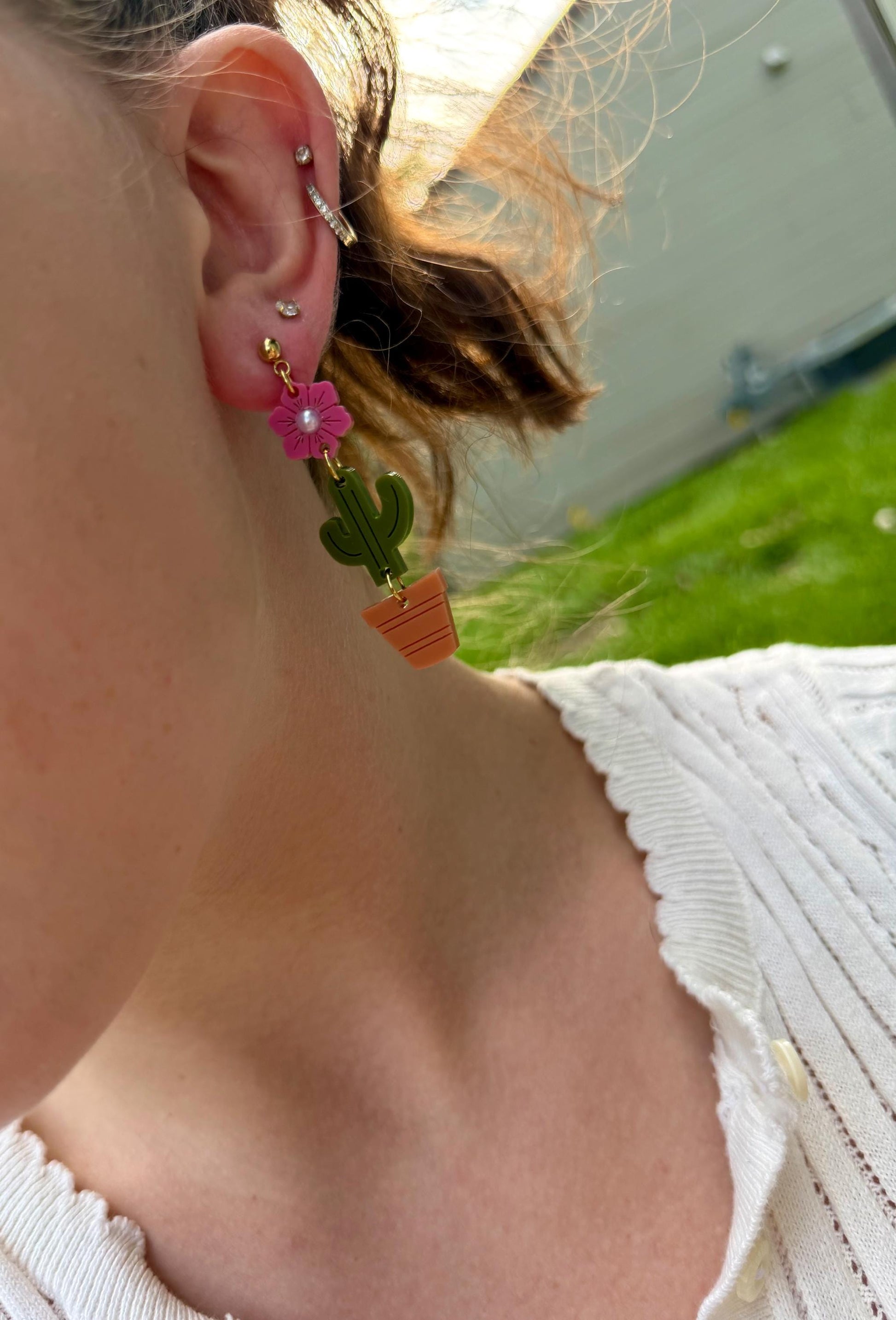 Potted Cactus Drop Earrings | Acrylic Earrings