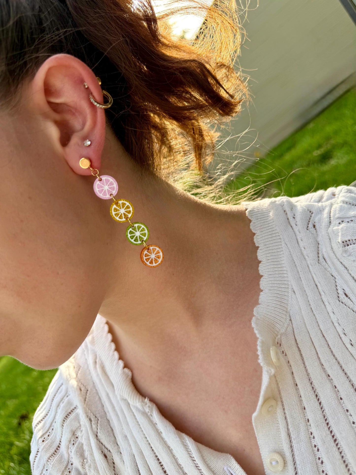 Rainbow Citrus Slice Earrings | Hand Painted Glitter Acrylic