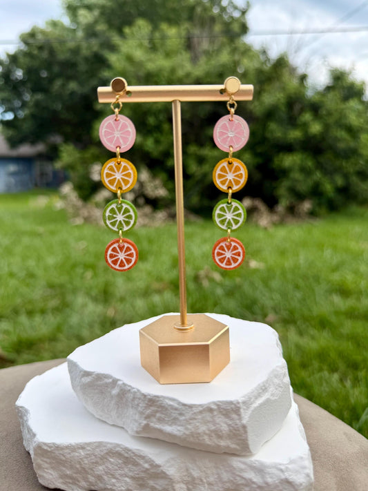 Rainbow Citrus Slice Earrings | Hand Painted Glitter Acrylic