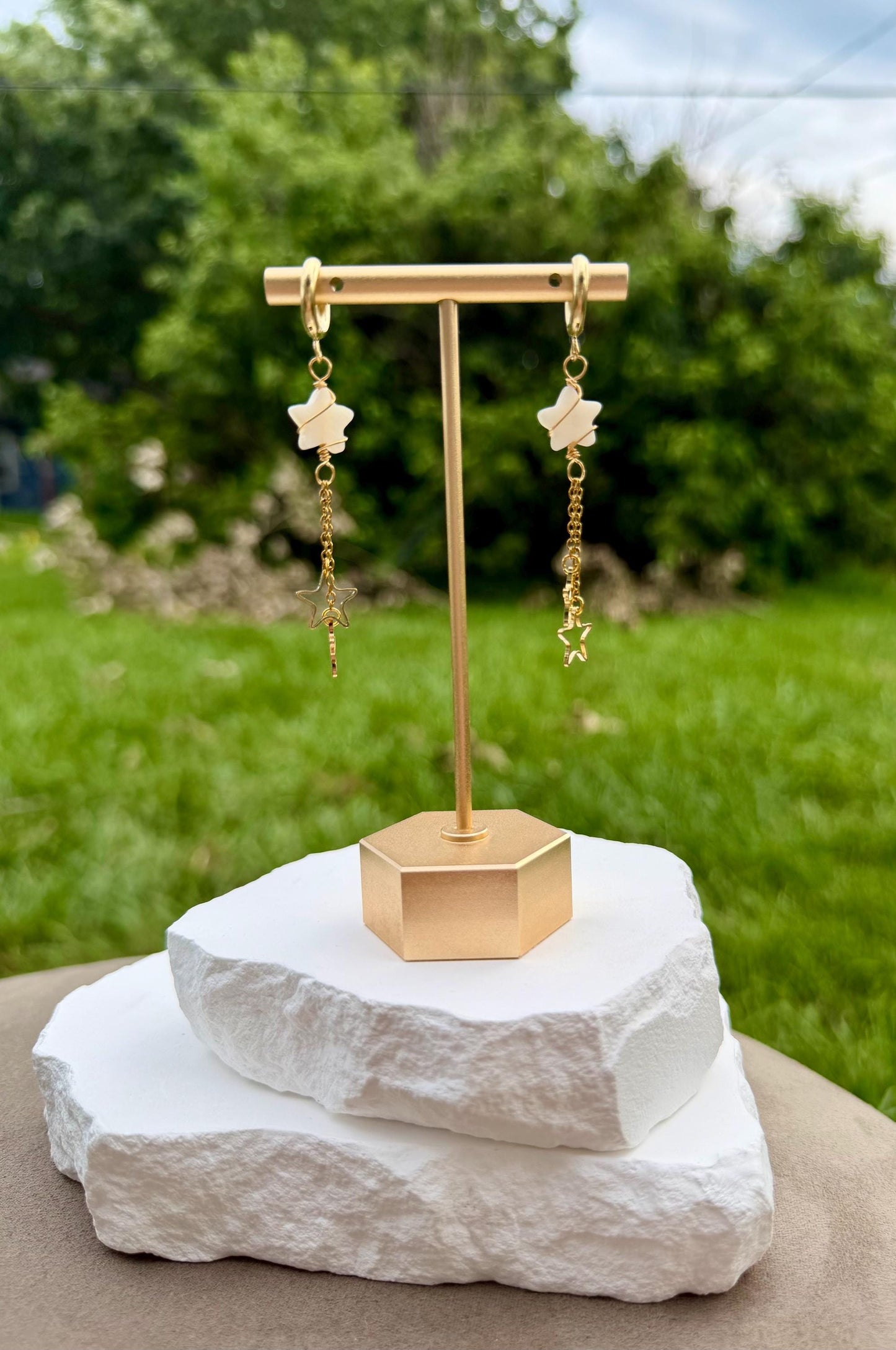Shell Star Dangle Earrings | Wire Wrapped Shell & Chain