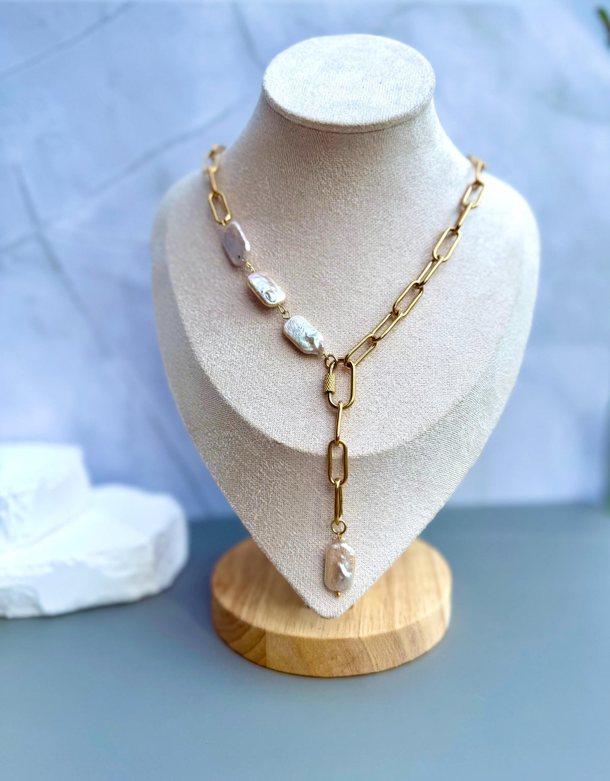 The Pearl Anchor Lariat Necklace | Real Freshwater Pearls & Stainless Steel
