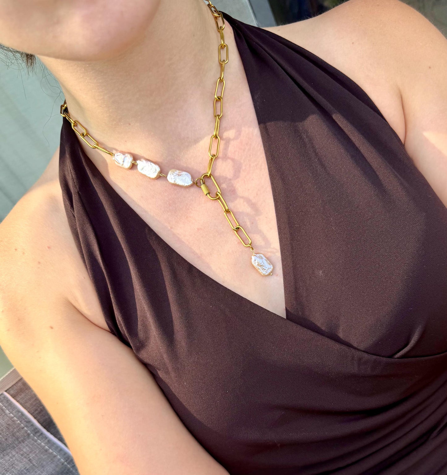 The Pearl Anchor Lariat Necklace | Real Freshwater Pearls & Stainless Steel