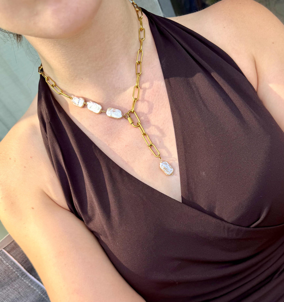 The Pearl Anchor Lariat Necklace | Real Freshwater Pearls & Stainless Steel