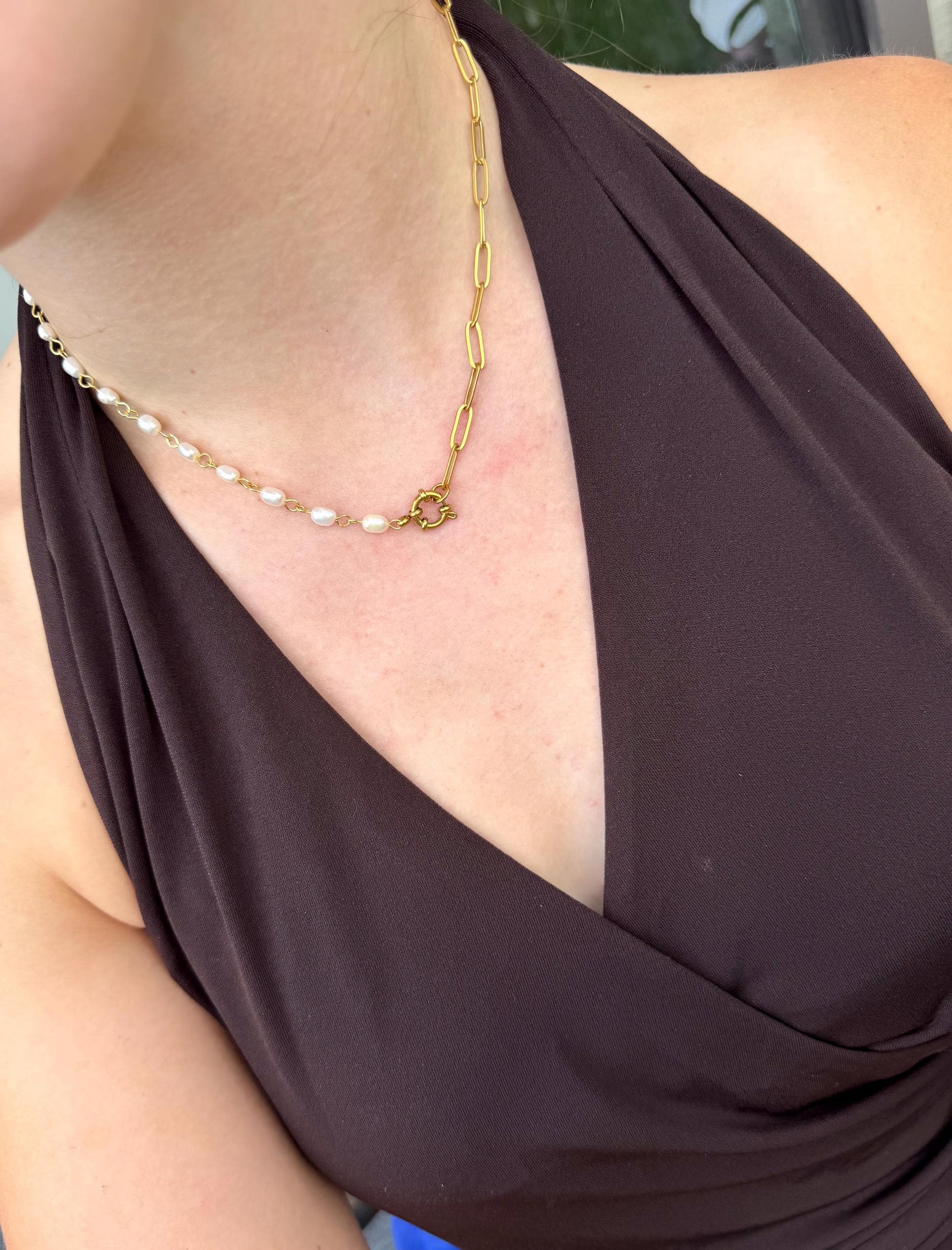The Charm Keeper Necklace | Half Pearl, Half Paperclip Chain