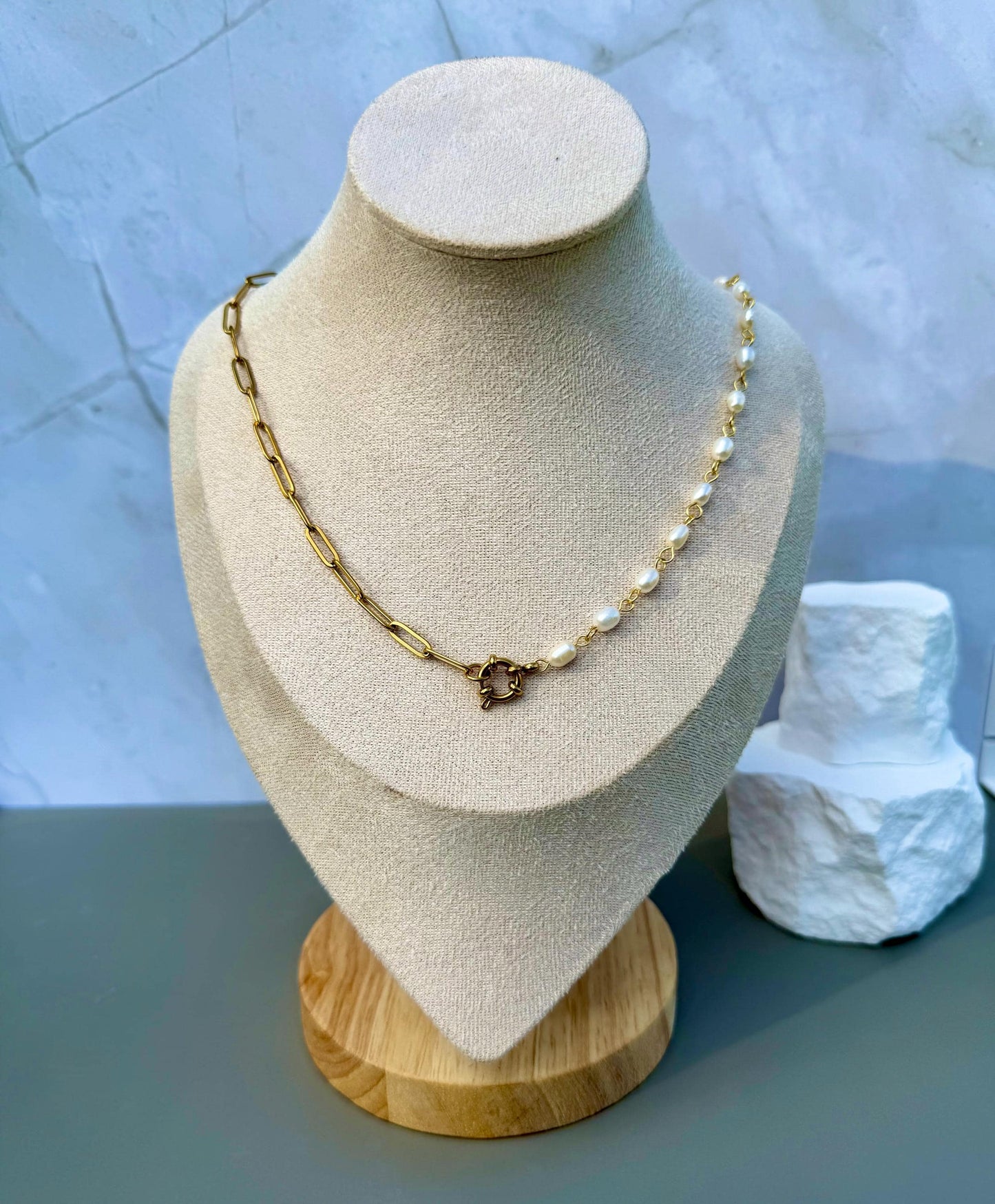 The Charm Keeper Necklace | Half Pearl, Half Paperclip Chain