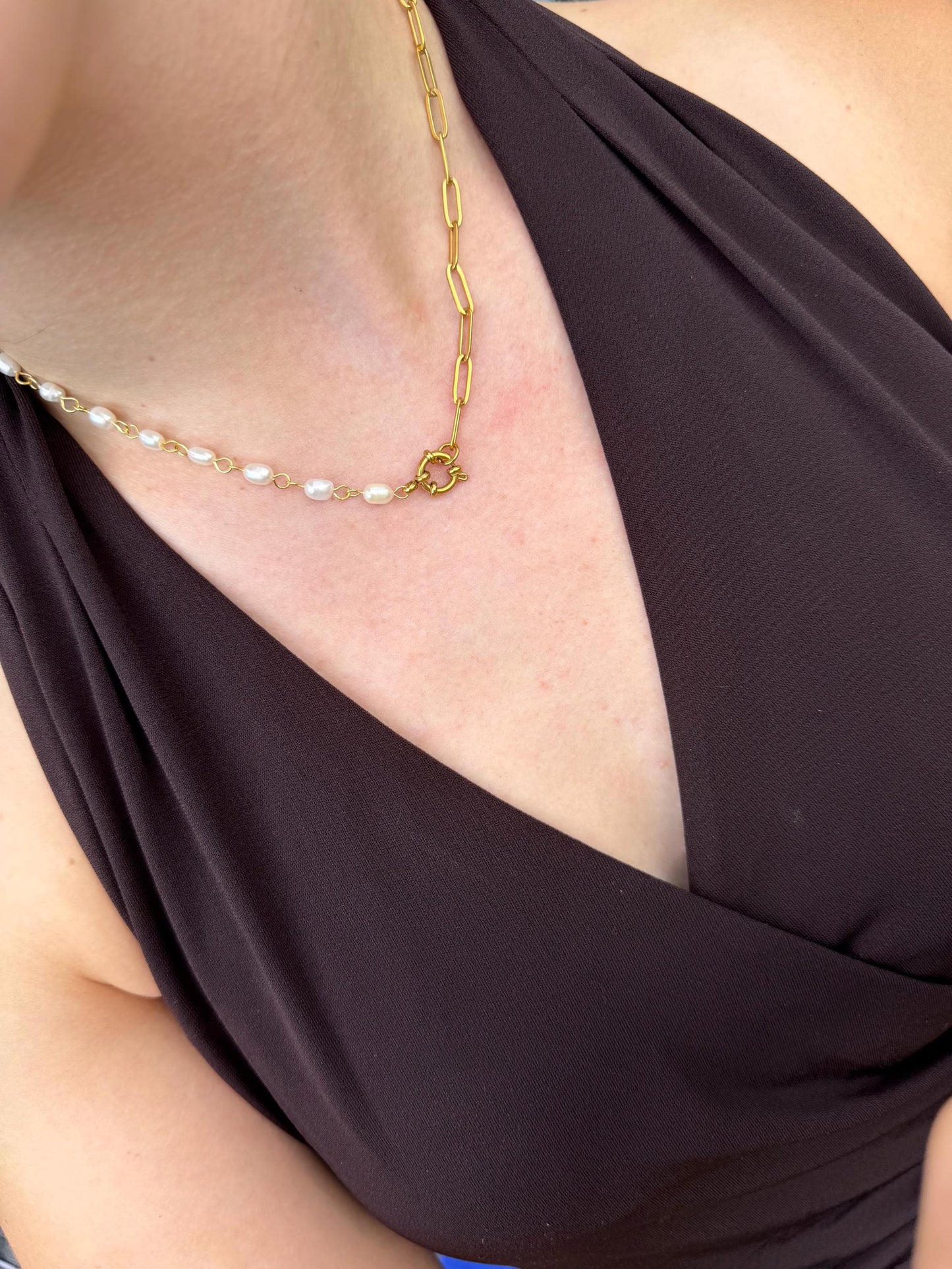 The Charm Keeper Necklace | Half Pearl, Half Paperclip Chain