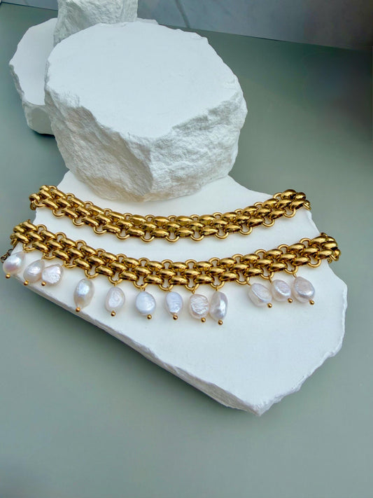 The Panther Link Bracelet | Chunky Stainless Steel Chain | With or Without Pearl Fringe