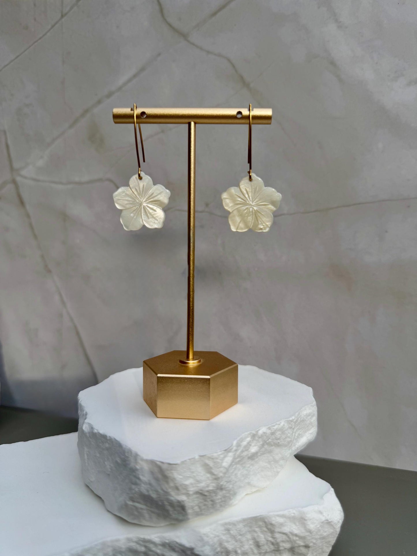Mother of Pearl Flower Earrings | Carved Shell Charm
