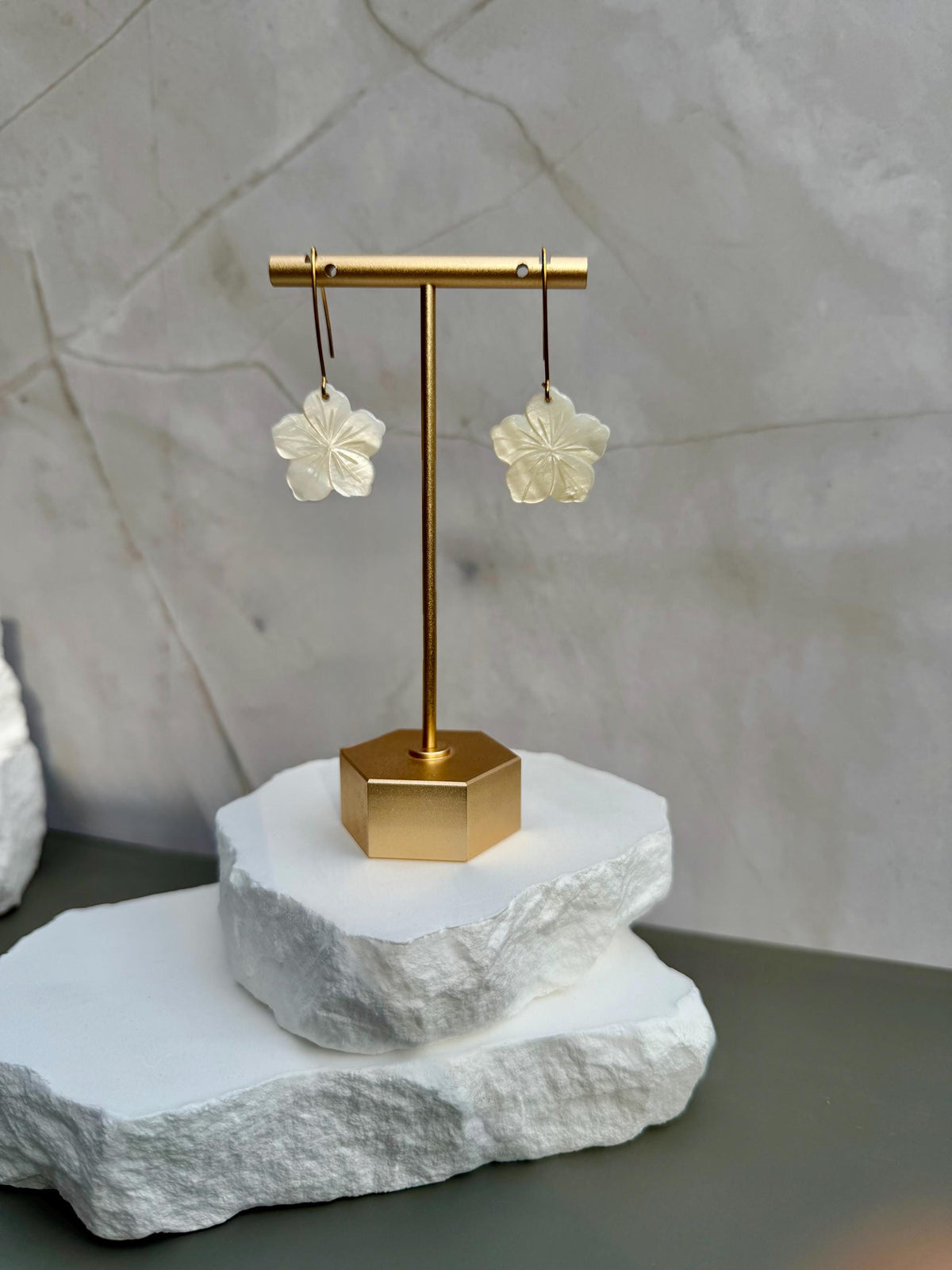 Mother of Pearl Flower Earrings | Carved Shell Charm
