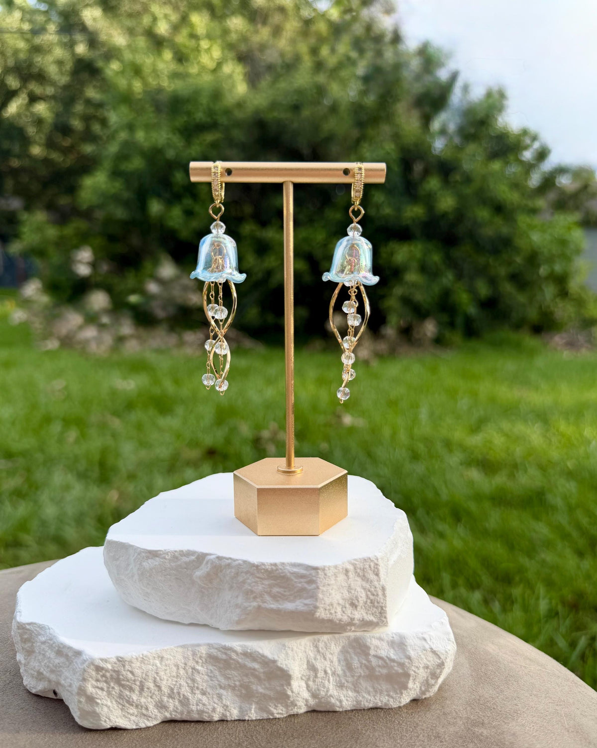 Iridescent Jellyfish Earrings | 18k Gold Plated with CZ
