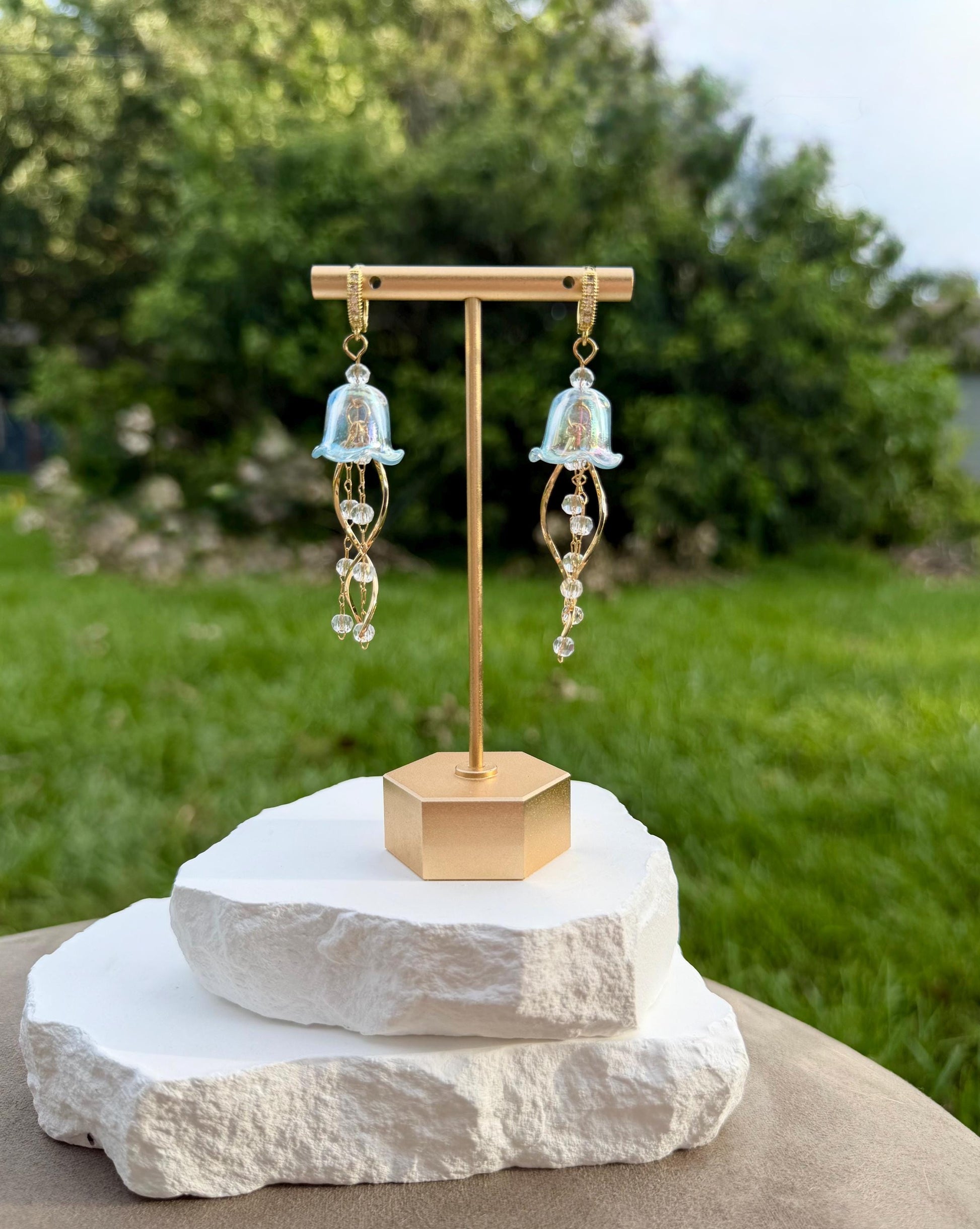 Iridescent Jellyfish Earrings | 18k Gold Plated with CZ