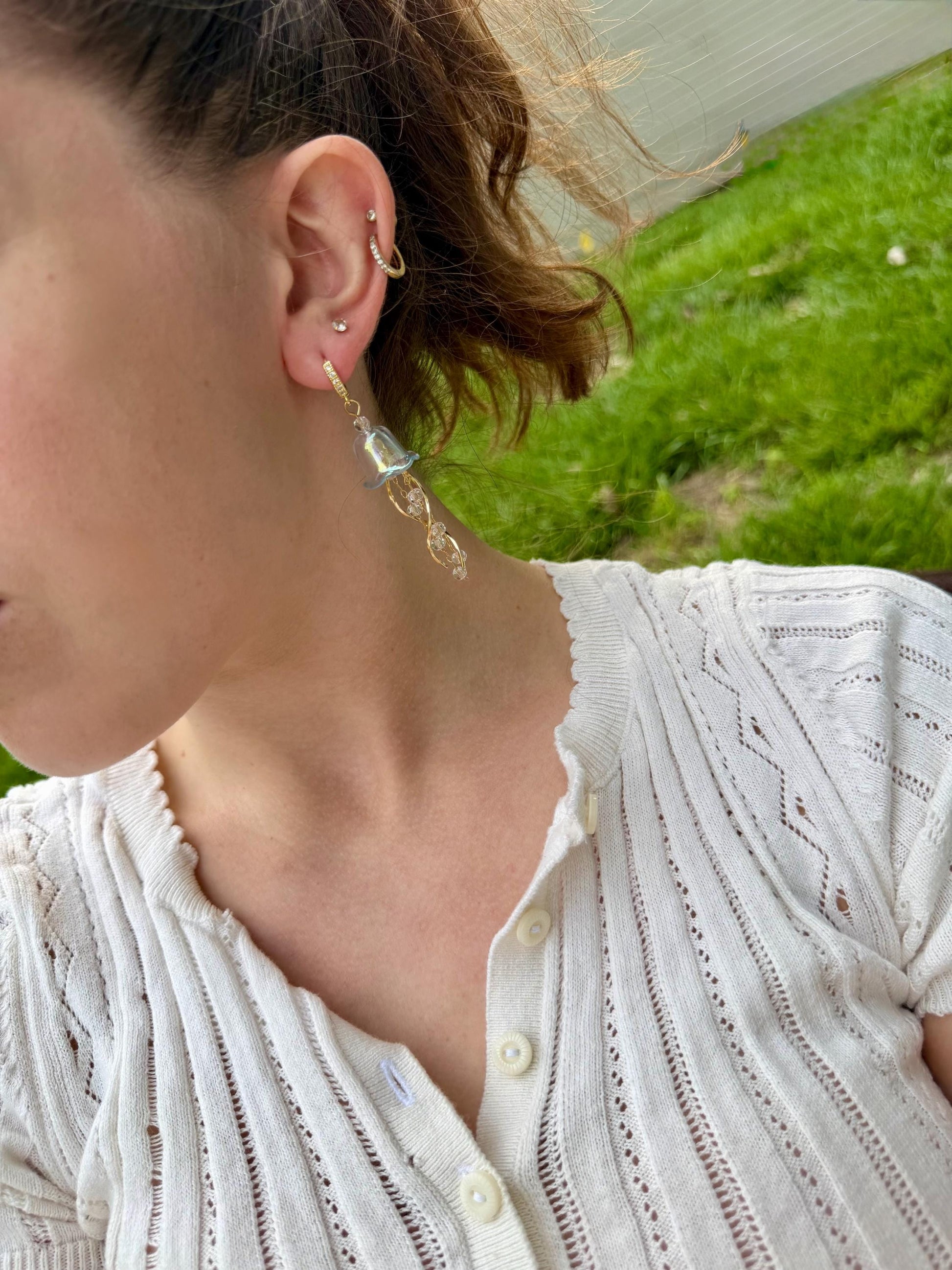 Iridescent Jellyfish Earrings | 18k Gold Plated with CZ