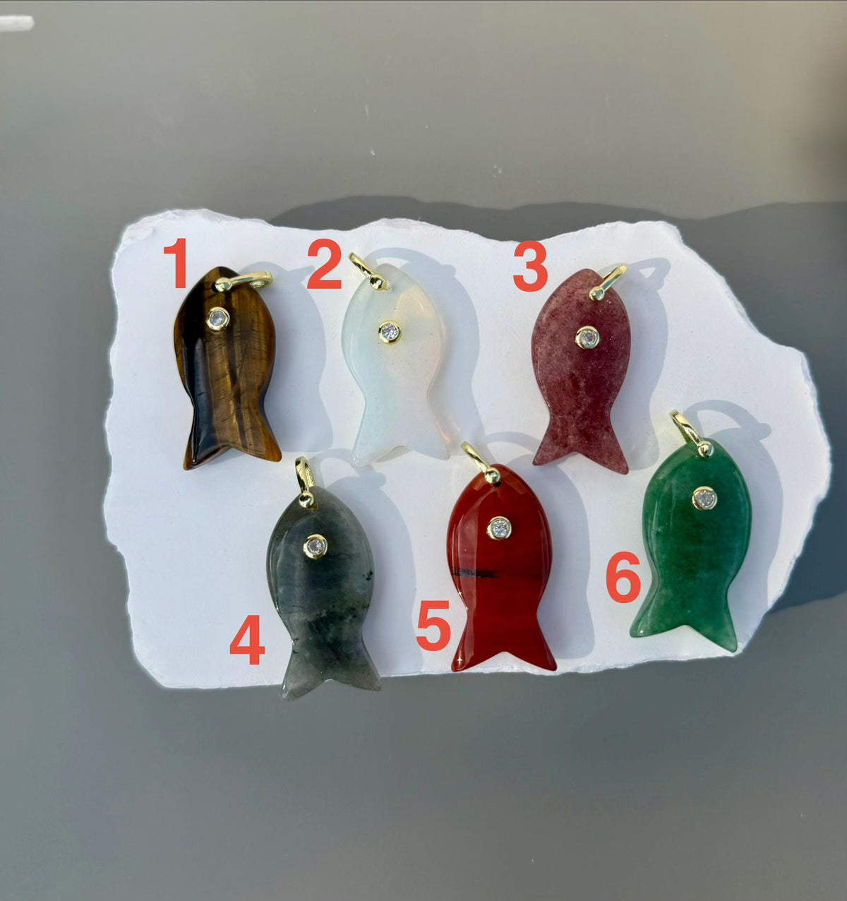 Large Gemstone Fish Charm Necklace | Choker Collar | Interchangeable Charms