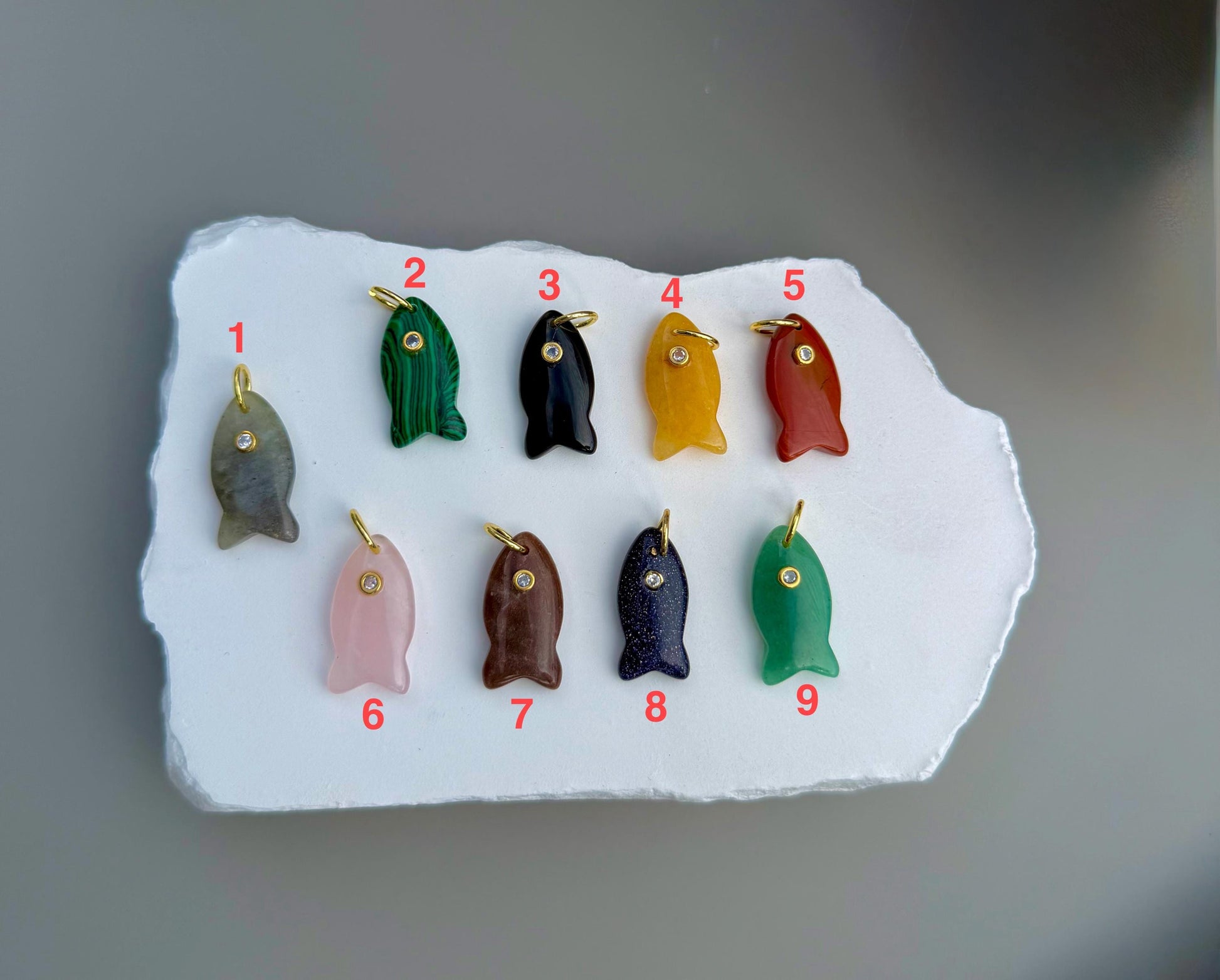 Small Gemstone Fish Charm Necklace | Choker Collar | Interchangeable Charms