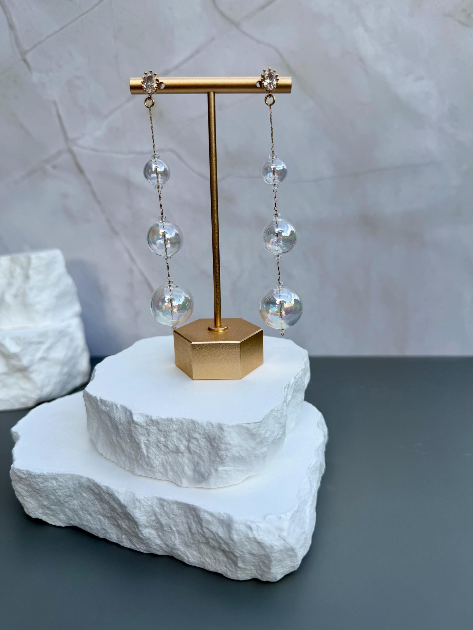 Iridescent Bubble Drop Earrings | 18k Gold Plated with CZ