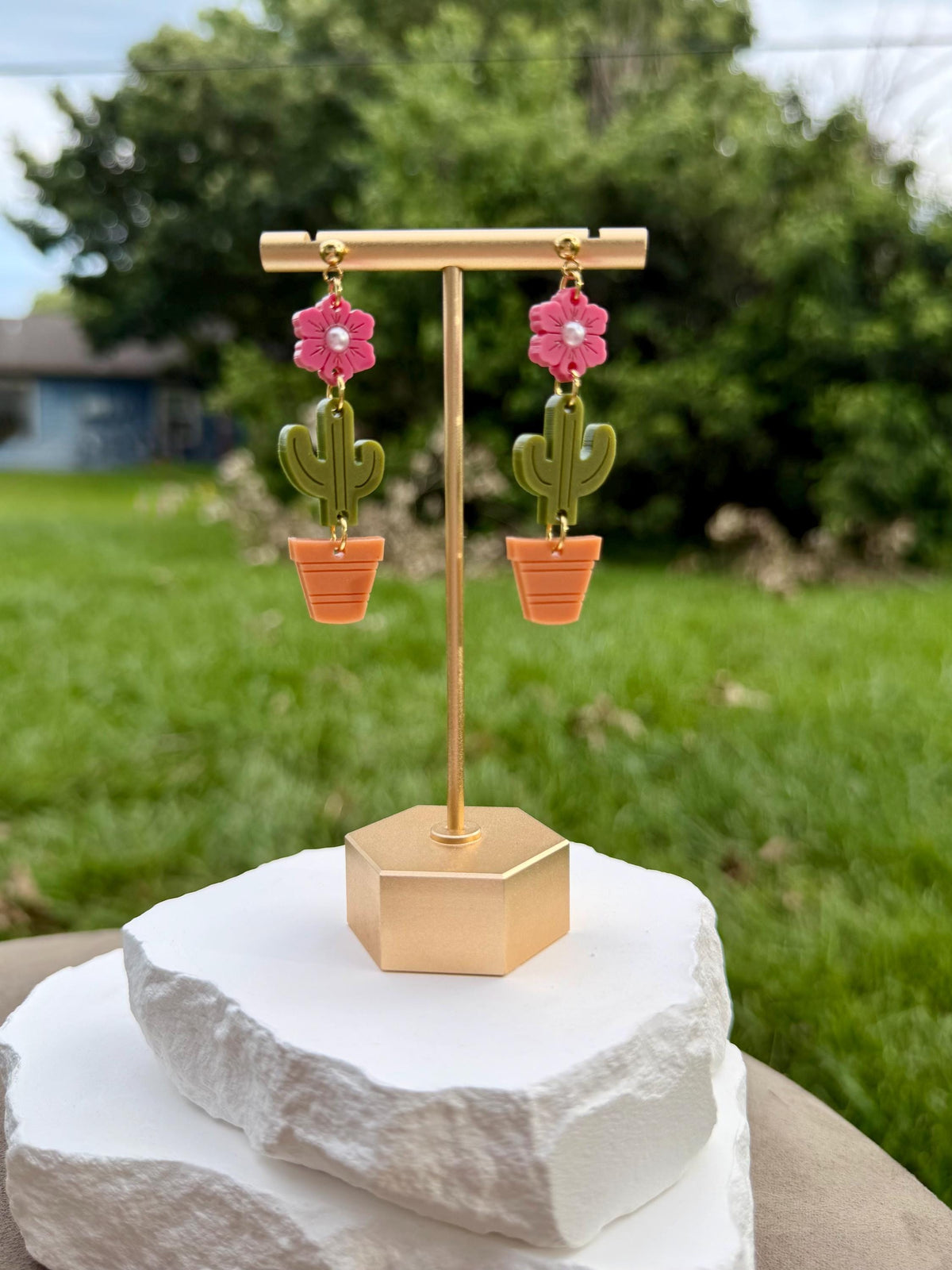 Potted Cactus Drop Earrings | Acrylic Earrings