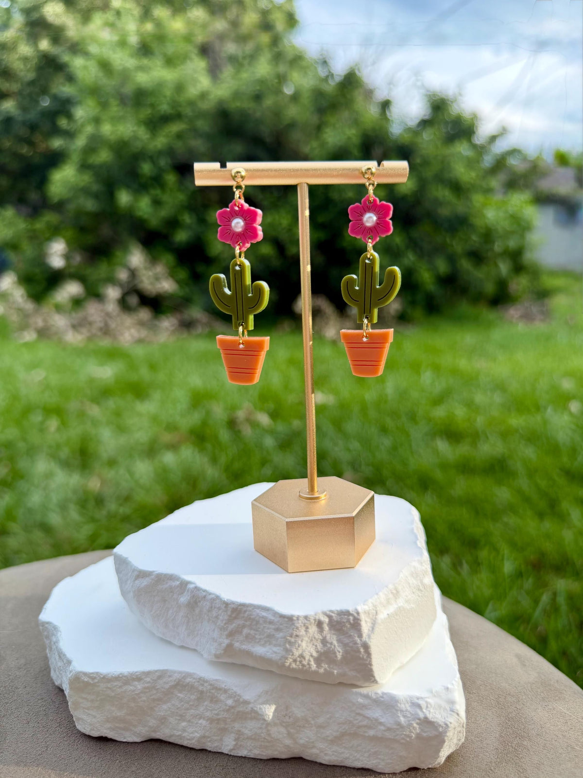 Potted Cactus Drop Earrings | Acrylic Earrings