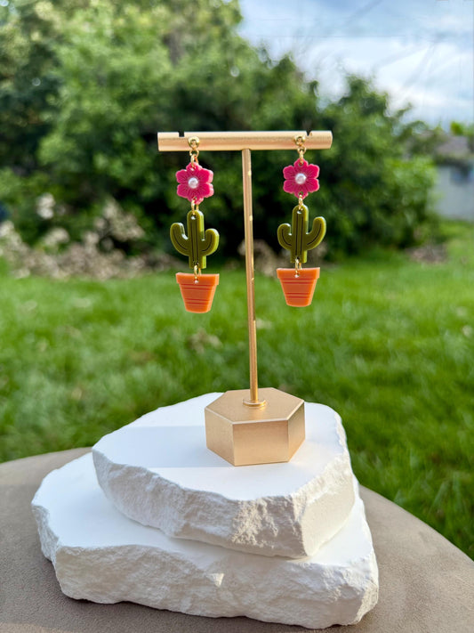 Potted Cactus Drop Earrings | Acrylic Earrings