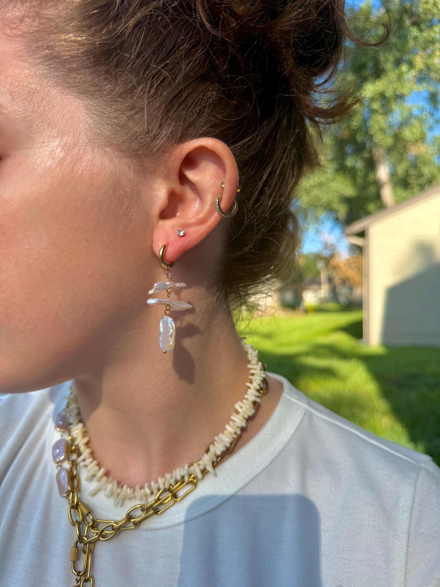 Baroque Pearl Cascade Earrings | Freshwater Stick Statement Dangles | Pearl Bridal Jewelry
