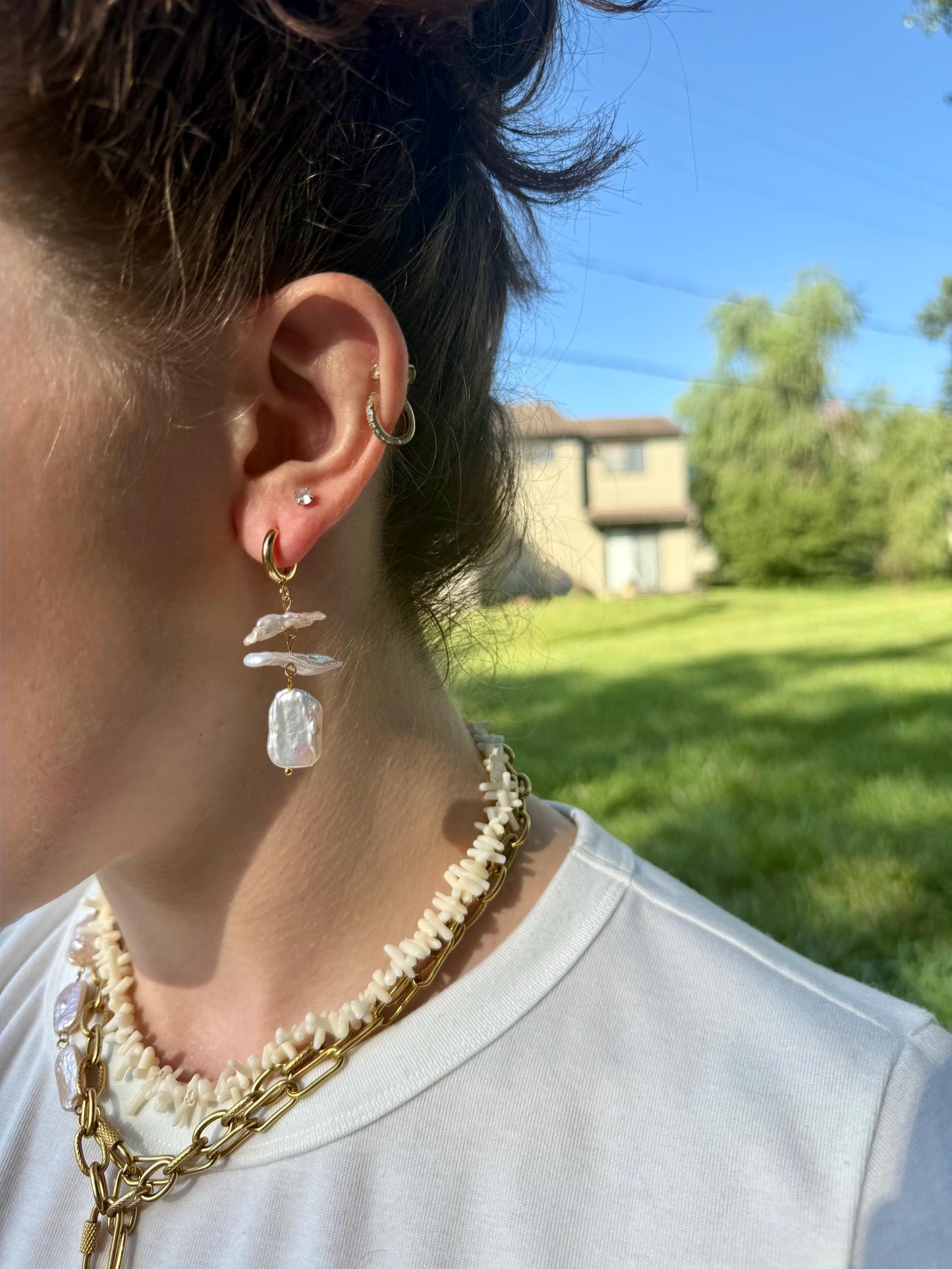 Baroque Pearl Cascade Earrings | Freshwater Stick Statement Dangles | Pearl Bridal Jewelry