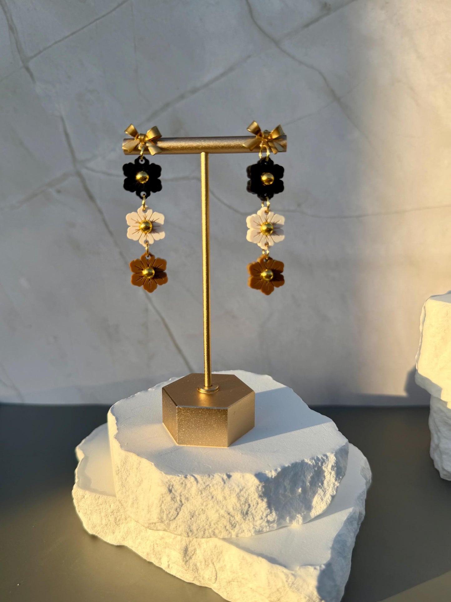 Cafe au Lait Blooms | Tiered Flower Dangle Earrings | Neutral Ombre Fall Jewelry